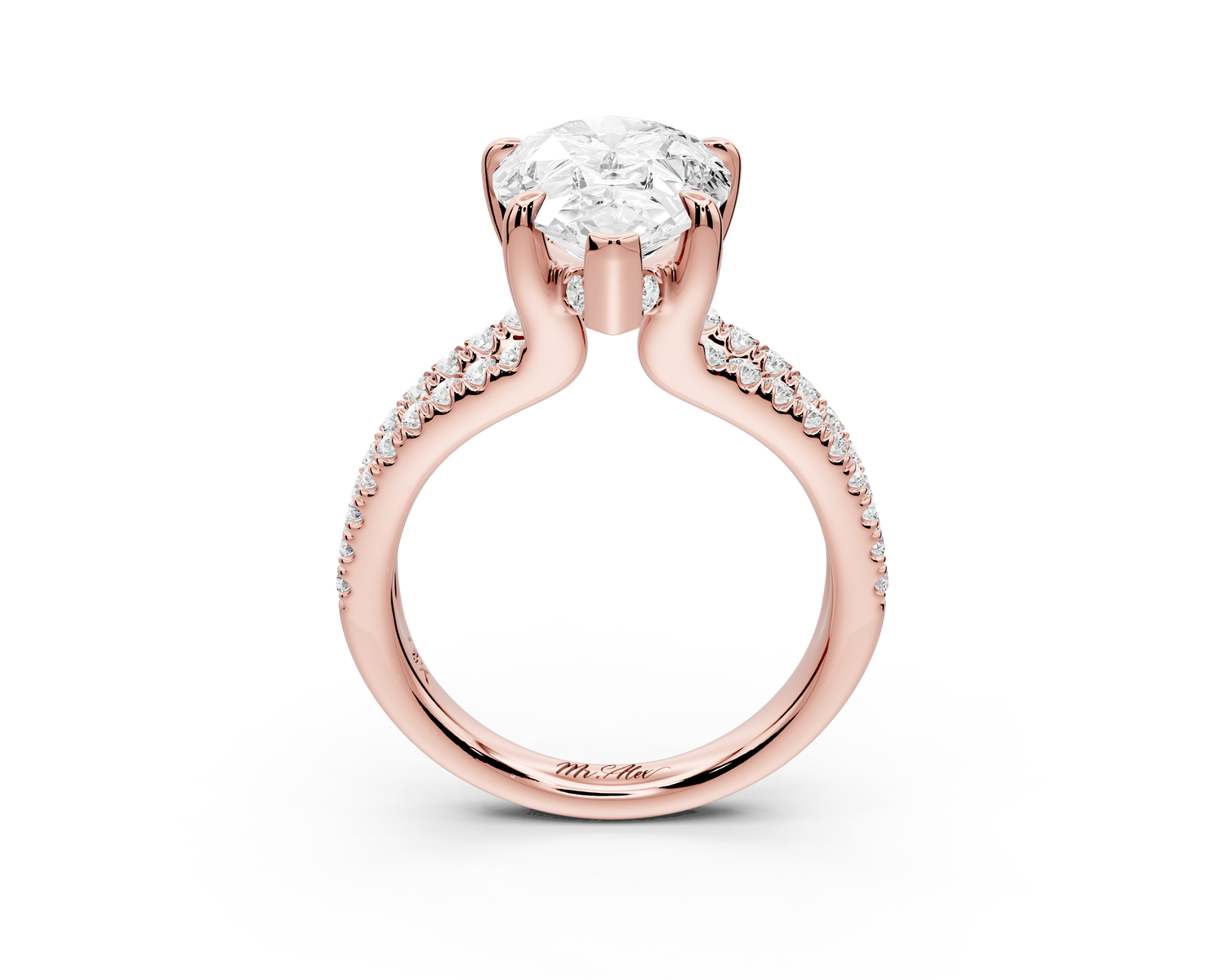Liora - 4ct 14k rose gold pear Hidden Halo Micro Pavé Split Shank Engagement Ring
