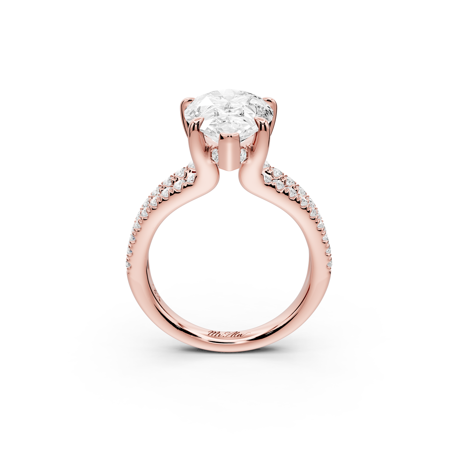 Liora - 4ct 14k rose gold pear Hidden Halo Micro Pavé Split Shank Engagement Ring