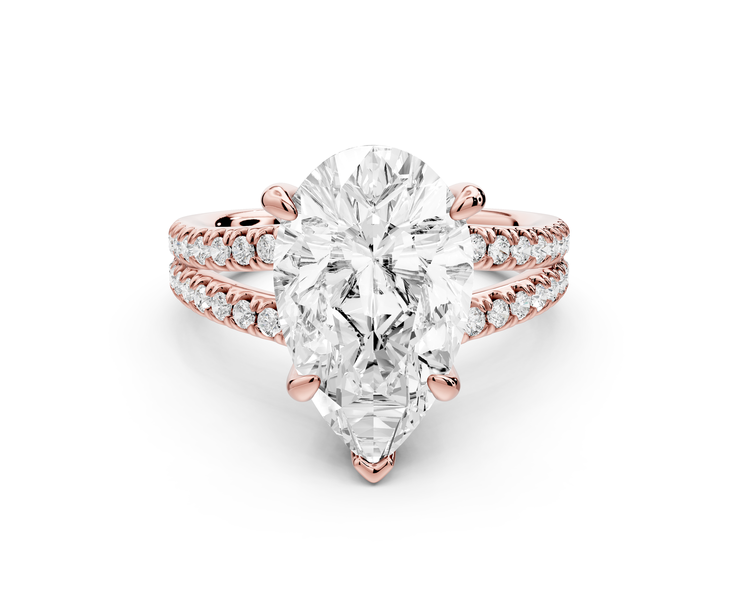 Liora - 4ct 14k rose gold pear Hidden Halo Micro Pavé Split Shank Engagement Ring