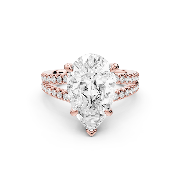 Liora - 4ct 14k rose gold pear Hidden Halo Micro Pavé Split Shank Engagement Ring