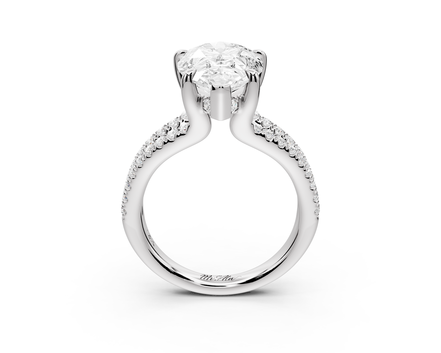 Liora - 4ct 14k white gold pear Hidden Halo Micro Pavé Split Shank Engagement Ring