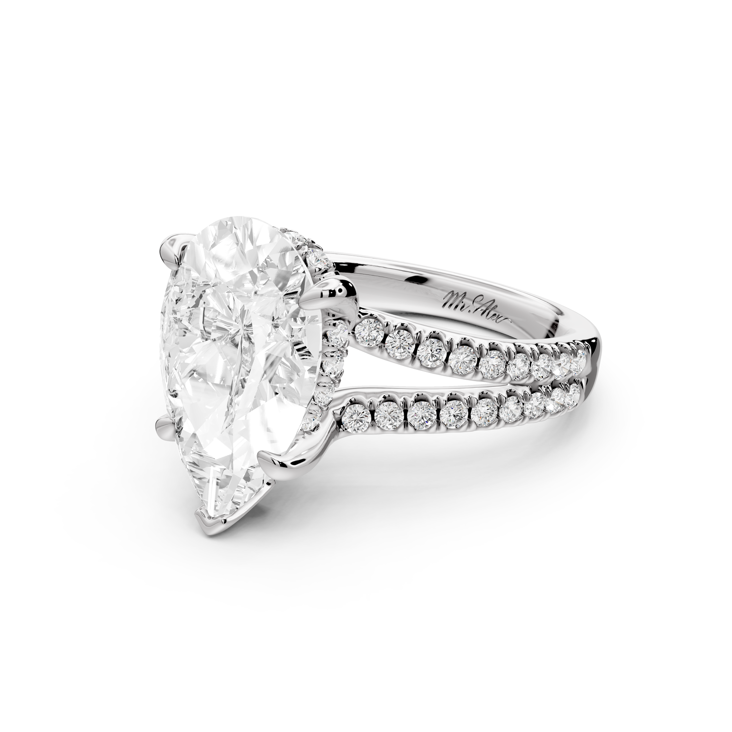 Liora - 4ct 14k white gold pear Hidden Halo Micro Pavé Split Shank Engagement Ring