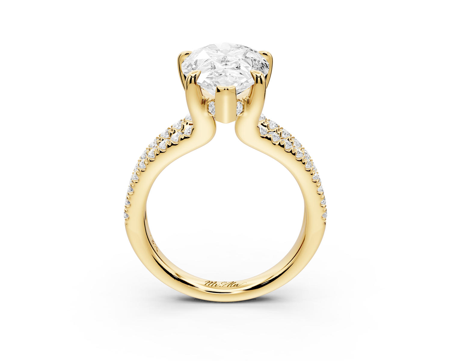 Liora - 4ct 14k yellow gold pear Hidden Halo Micro Pavé Split Shank Engagement Ring