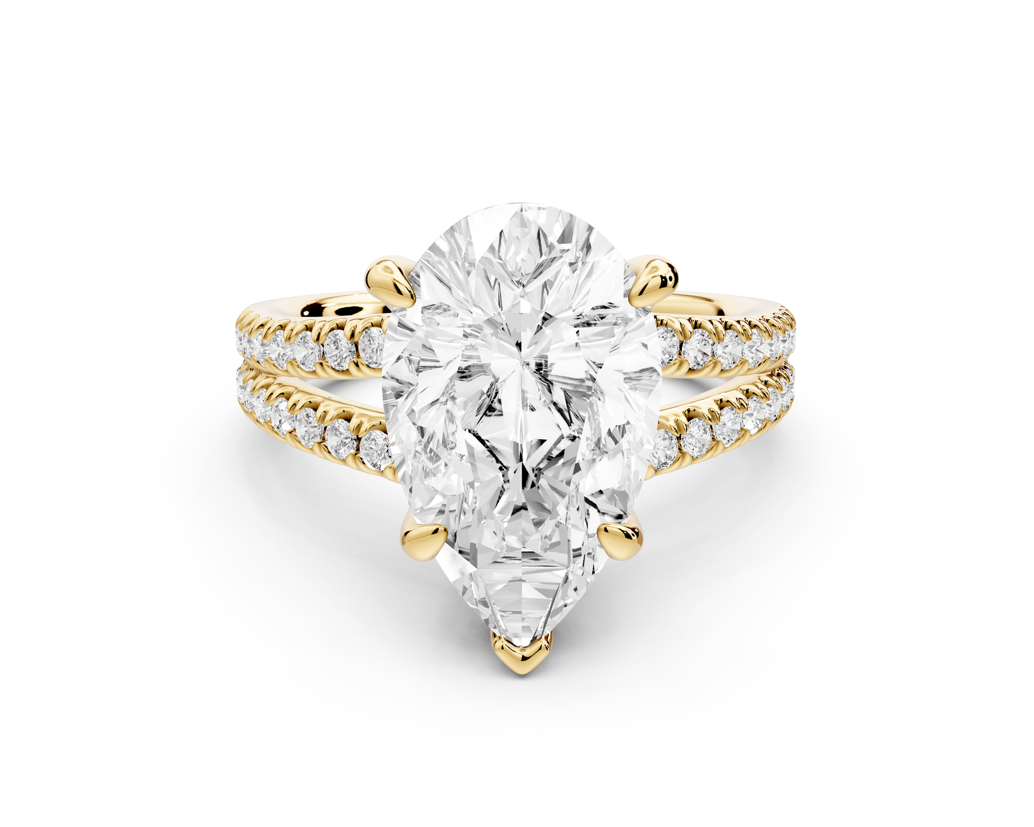 Liora - 4ct 14k yellow gold pear Hidden Halo Micro Pavé Split Shank Engagement Ring
