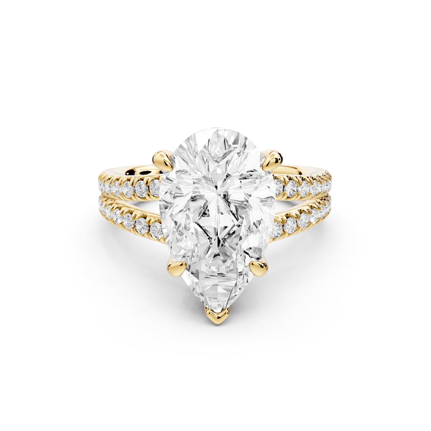 Liora - 4ct 14k yellow gold pear Hidden Halo Micro Pavé Split Shank Engagement Ring