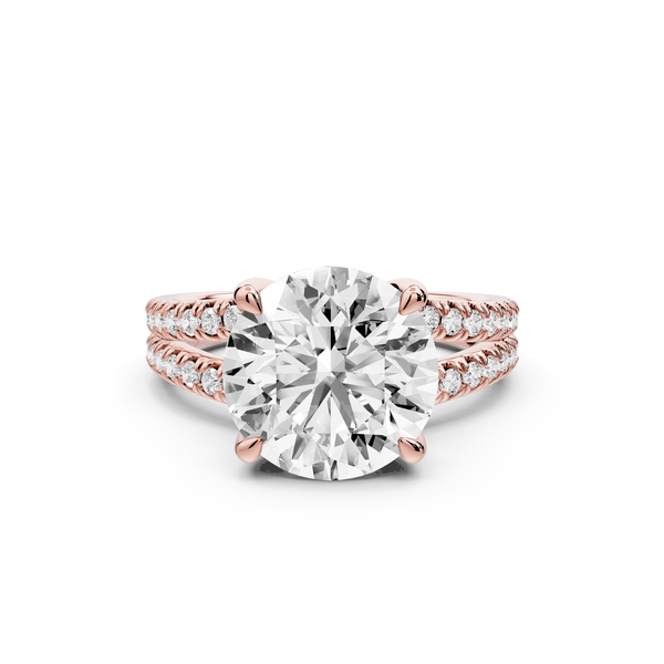 Liora - 4ct 14k rose gold round Hidden Halo Micro Pavé Split Shank Engagement Ring