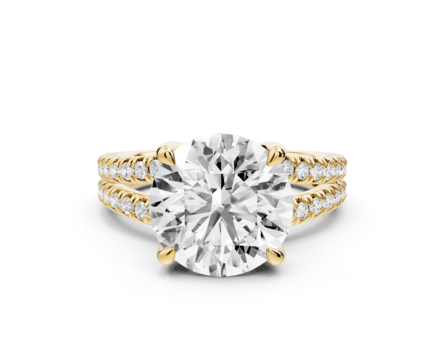 Liora - 4ct 14k yellow gold round Hidden Halo Micro Pavé Split Shank Engagement Ring