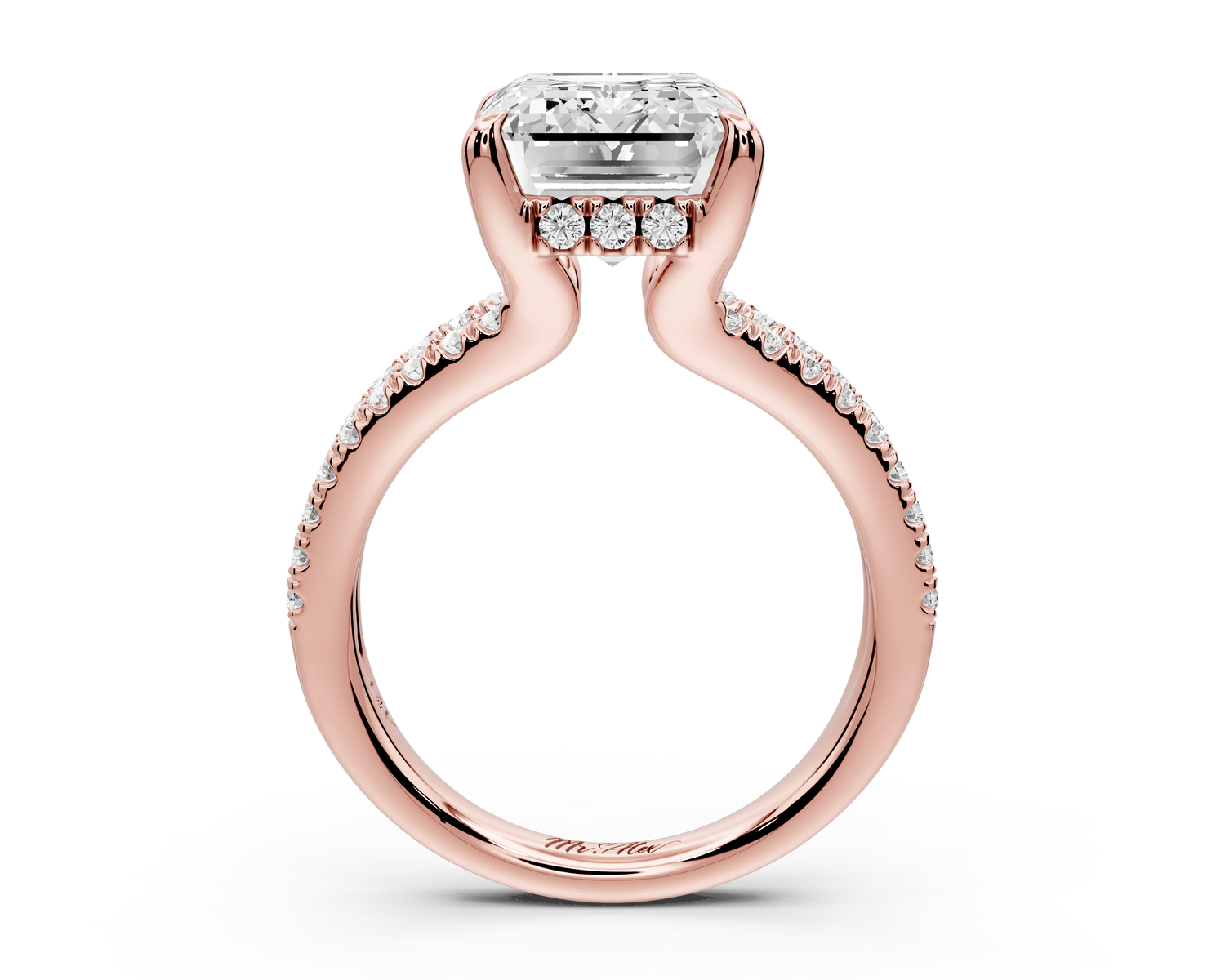 Liora - 5ct 14k rose gold emerald Hidden Halo Micro Pavé Split Shank Engagement Ring