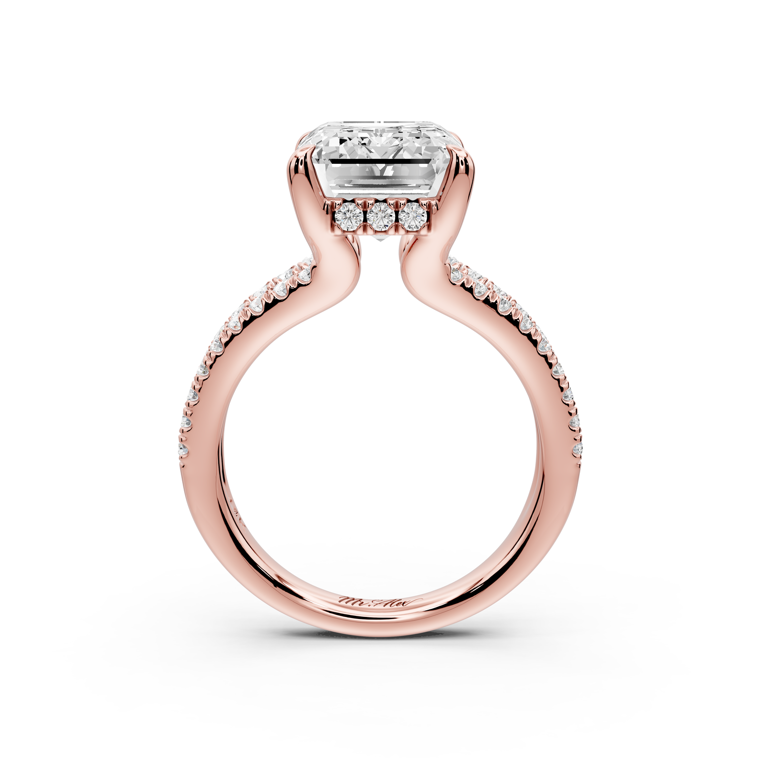 Liora - 5ct 14k rose gold emerald Hidden Halo Micro Pavé Split Shank Engagement Ring