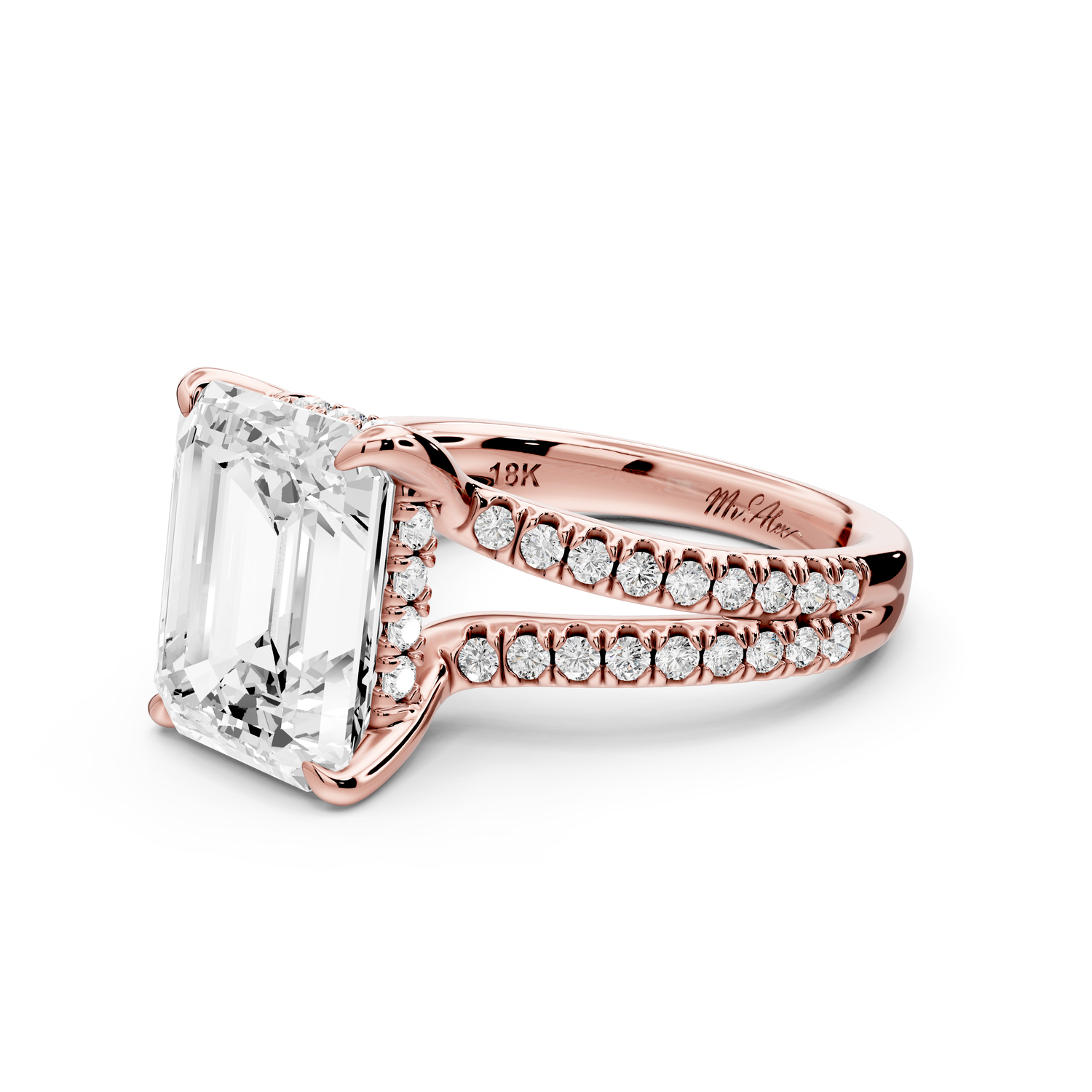 Liora - 5ct 14k rose gold emerald Hidden Halo Micro Pavé Split Shank Engagement Ring