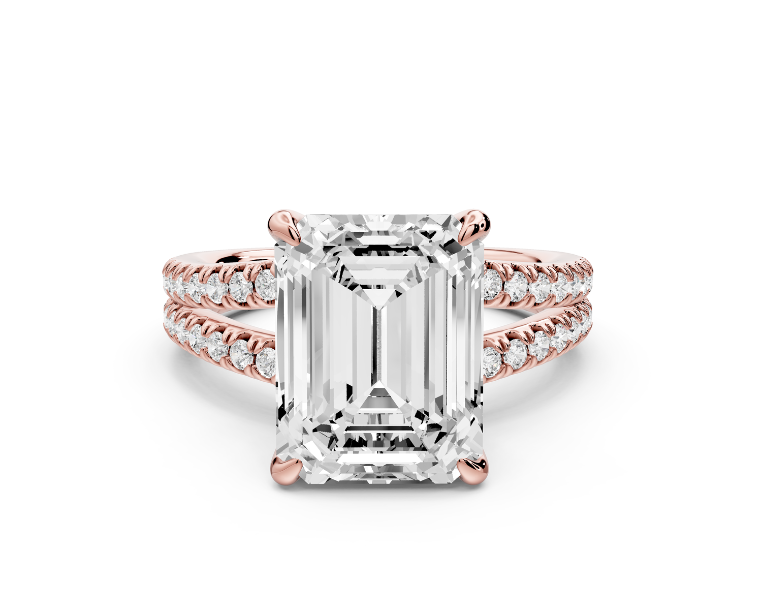 Liora - 5ct 14k rose gold emerald Hidden Halo Micro Pavé Split Shank Engagement Ring