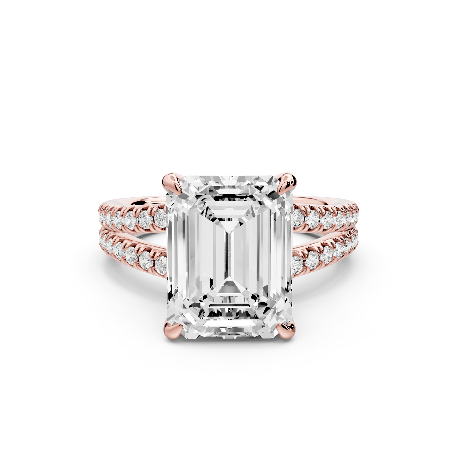 Liora - 5ct 14k rose gold emerald Hidden Halo Micro Pavé Split Shank Engagement Ring