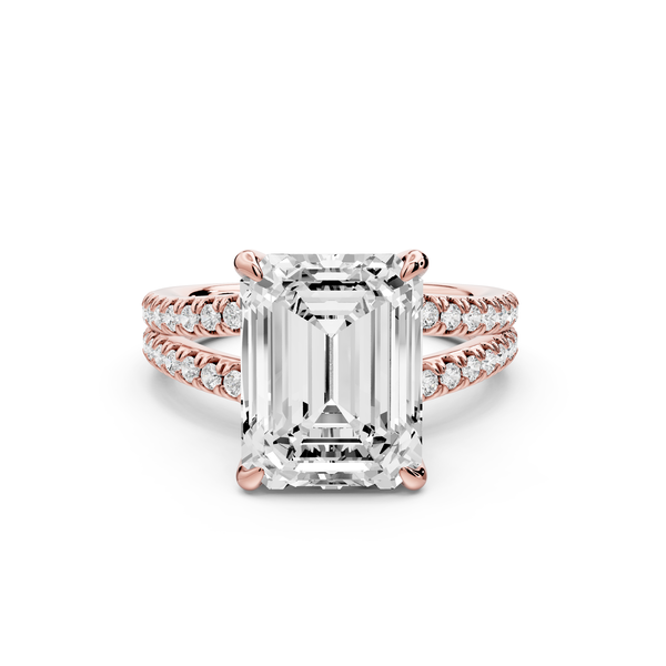 Liora - 5ct 14k rose gold emerald Hidden Halo Micro Pavé Split Shank Engagement Ring