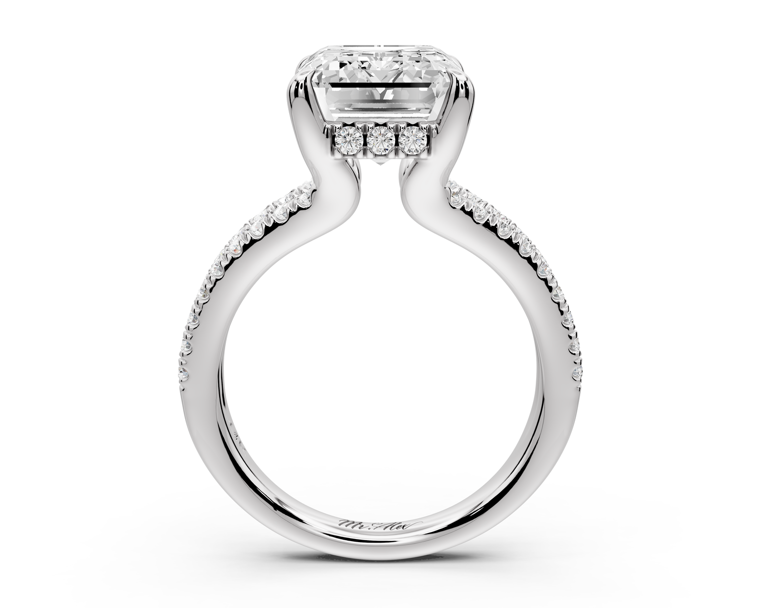Liora - 5ct 14k white gold emerald Hidden Halo Micro Pavé Split Shank Engagement Ring