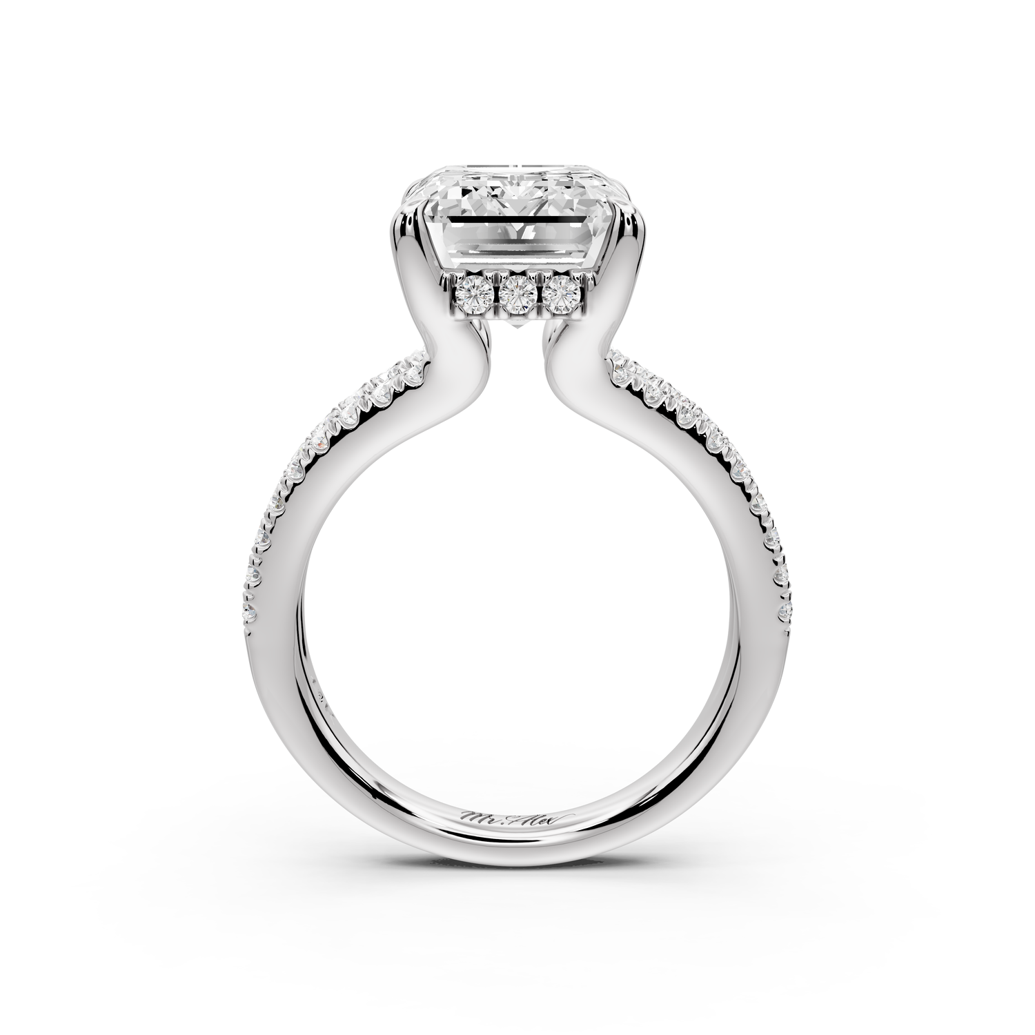 Liora - 5ct 14k white gold emerald Hidden Halo Micro Pavé Split Shank Engagement Ring