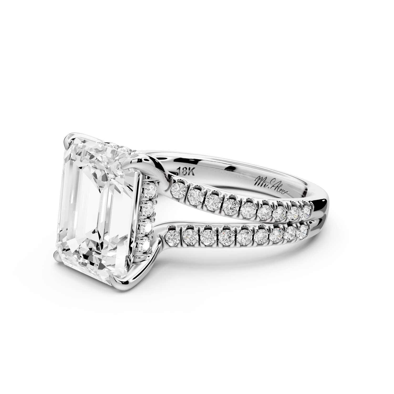 Liora - 5ct 14k white gold emerald Hidden Halo Micro Pavé Split Shank Engagement Ring