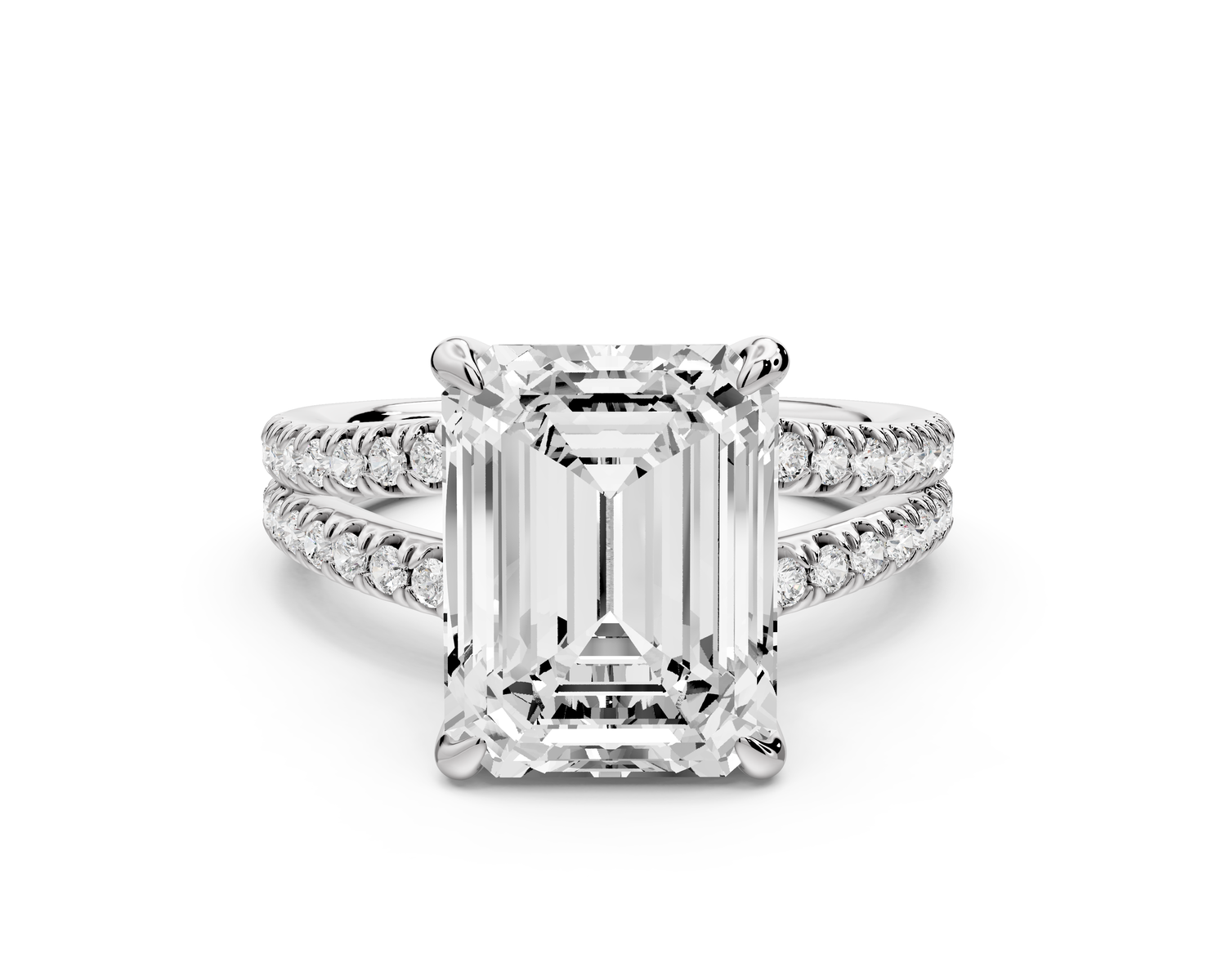 Liora - 5ct 14k white gold emerald Hidden Halo Micro Pavé Split Shank Engagement Ring