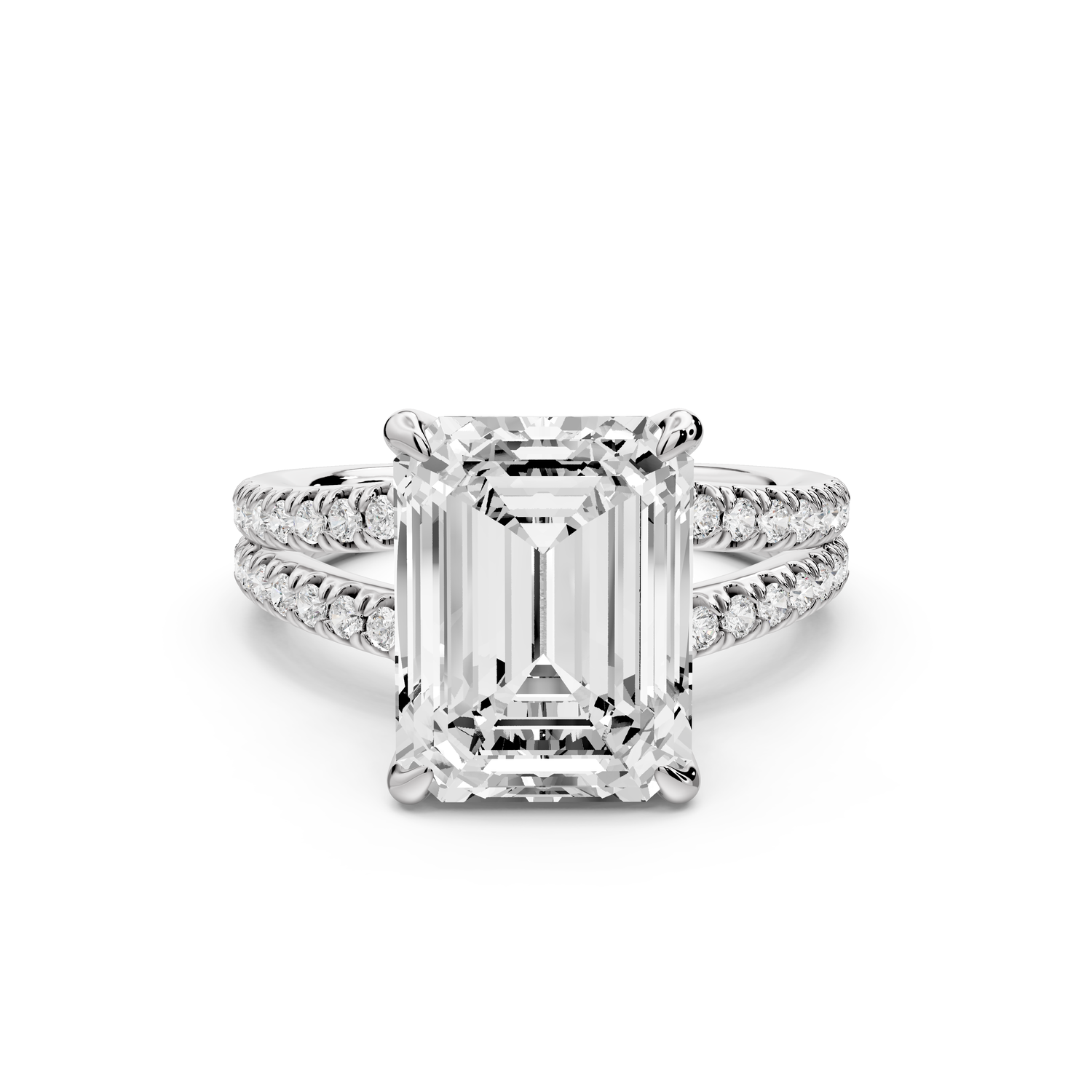Liora - 5ct 14k white gold emerald Hidden Halo Micro Pavé Split Shank Engagement Ring
