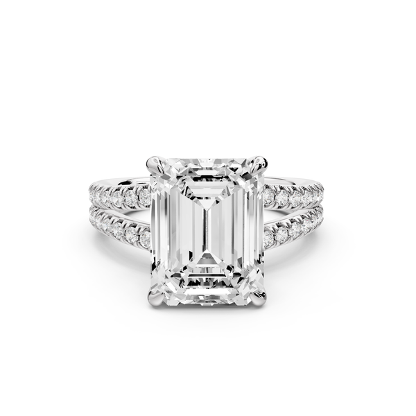 Liora - 5ct 14k white gold emerald Hidden Halo Micro Pavé Split Shank Engagement Ring