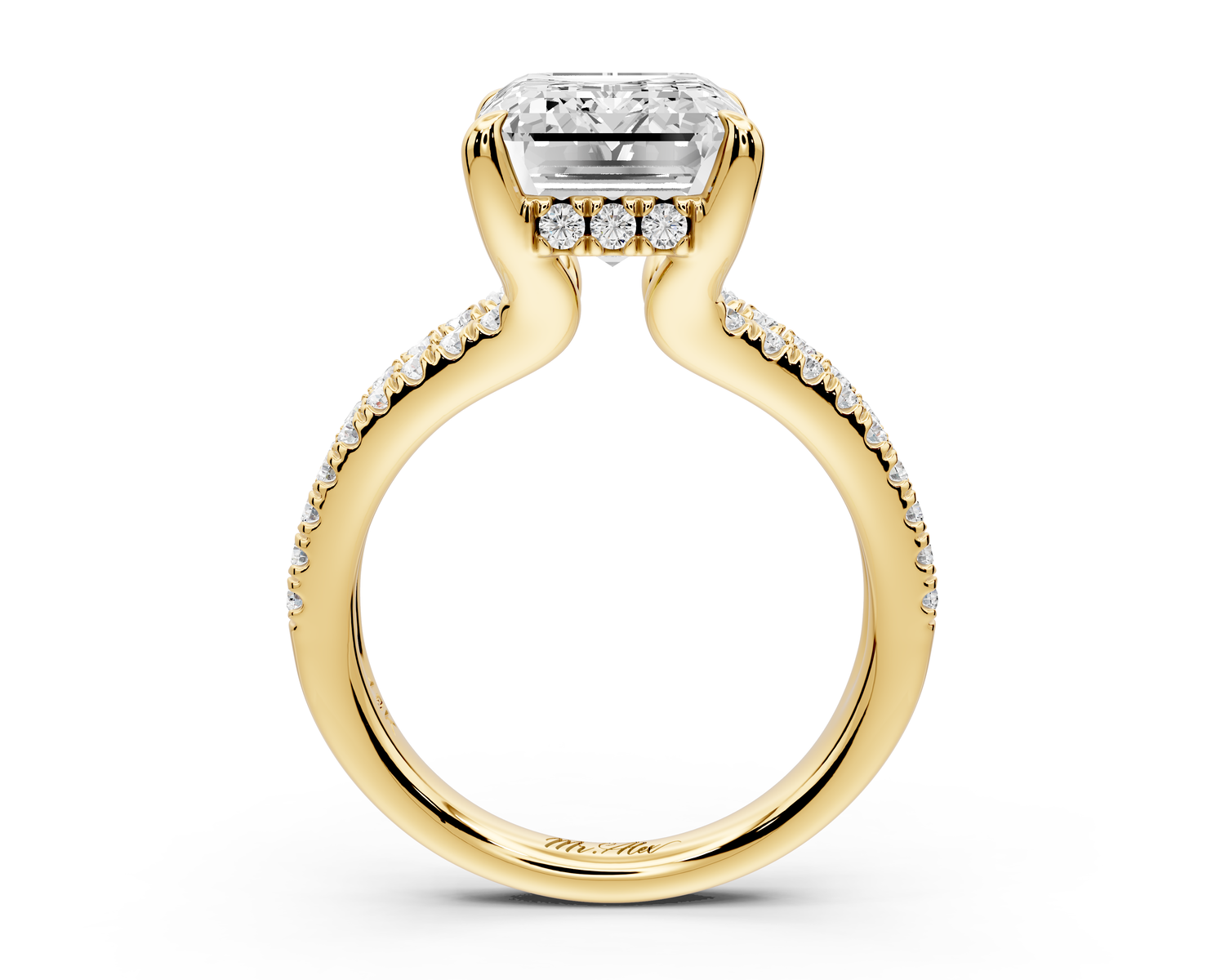 Liora - 5ct 14k yellow gold emerald Hidden Halo Micro Pavé Split Shank Engagement Ring