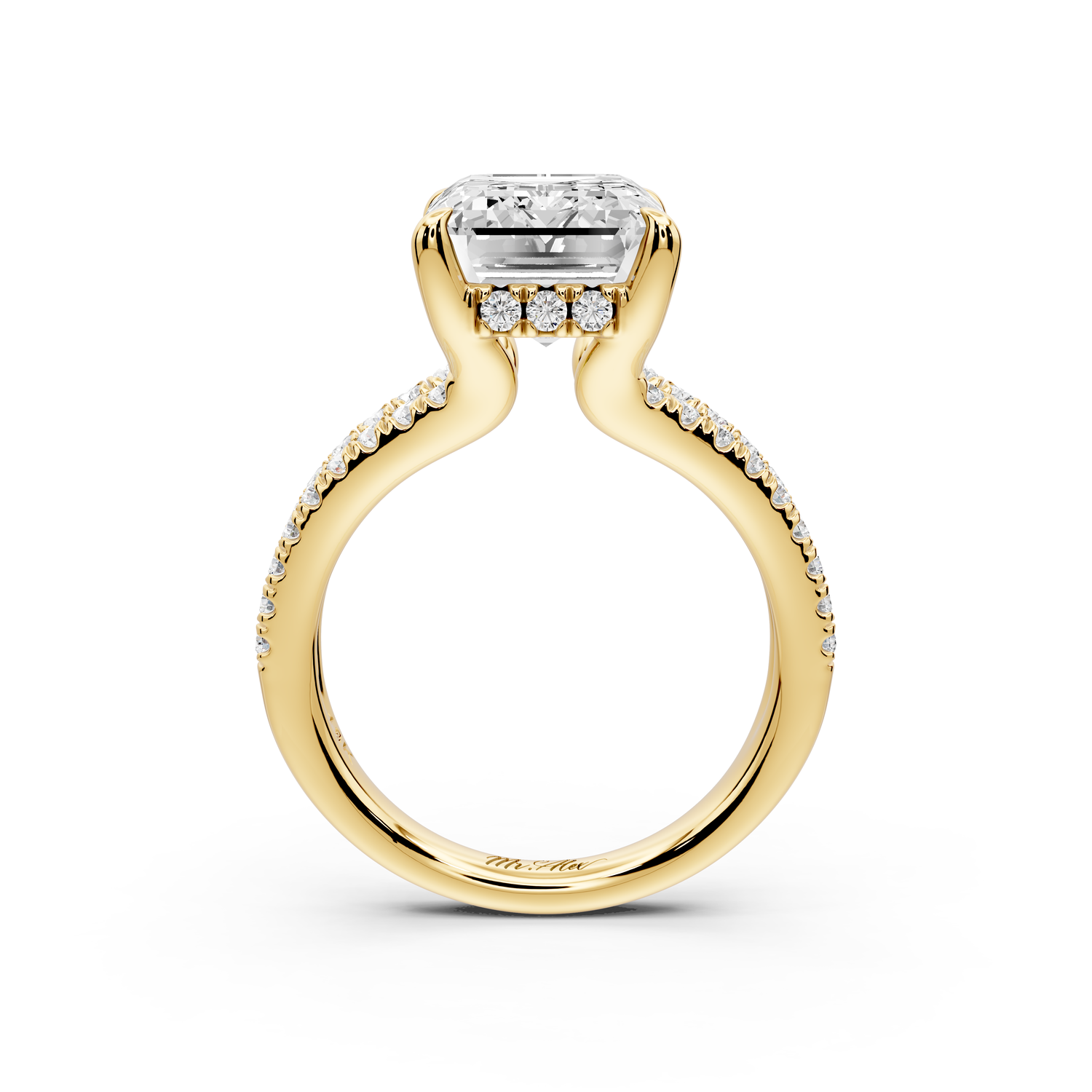 Liora - 5ct 14k yellow gold emerald Hidden Halo Micro Pavé Split Shank Engagement Ring