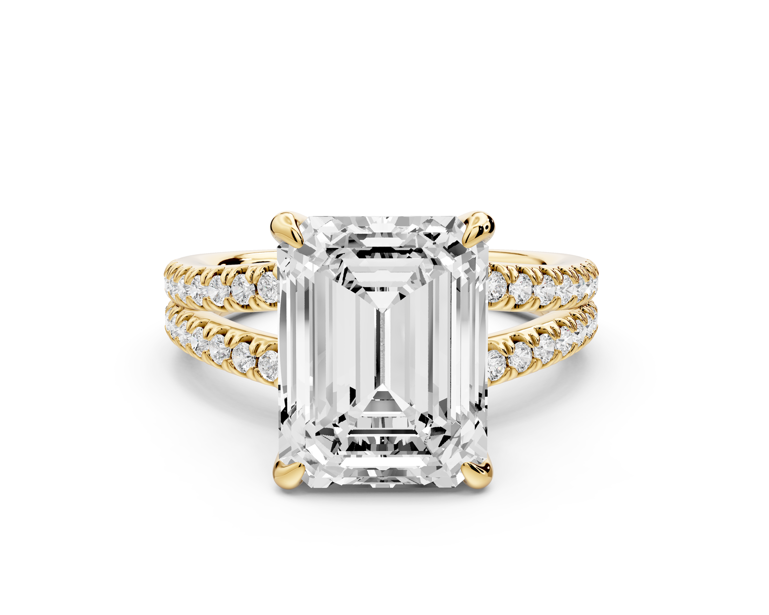 Liora - 5ct 14k yellow gold emerald Hidden Halo Micro Pavé Split Shank Engagement Ring