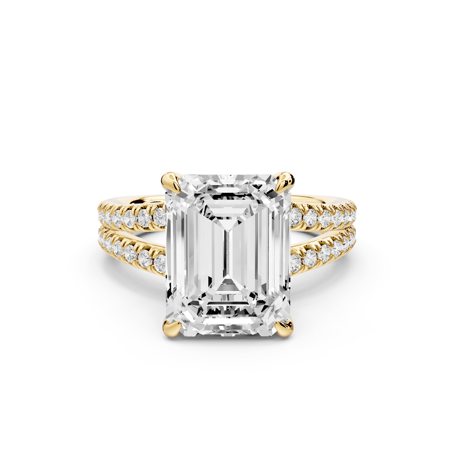 Liora - 5ct 14k yellow gold emerald Hidden Halo Micro Pavé Split Shank Engagement Ring