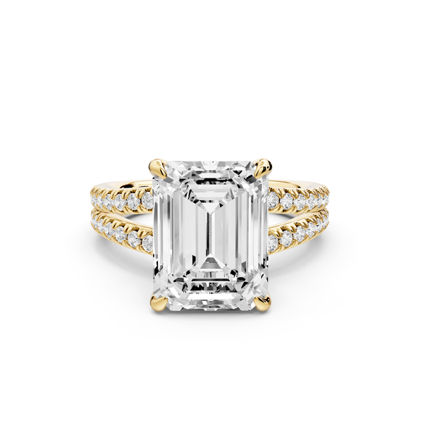 Liora - 5ct 14k yellow gold emerald Hidden Halo Micro Pavé Split Shank Engagement Ring