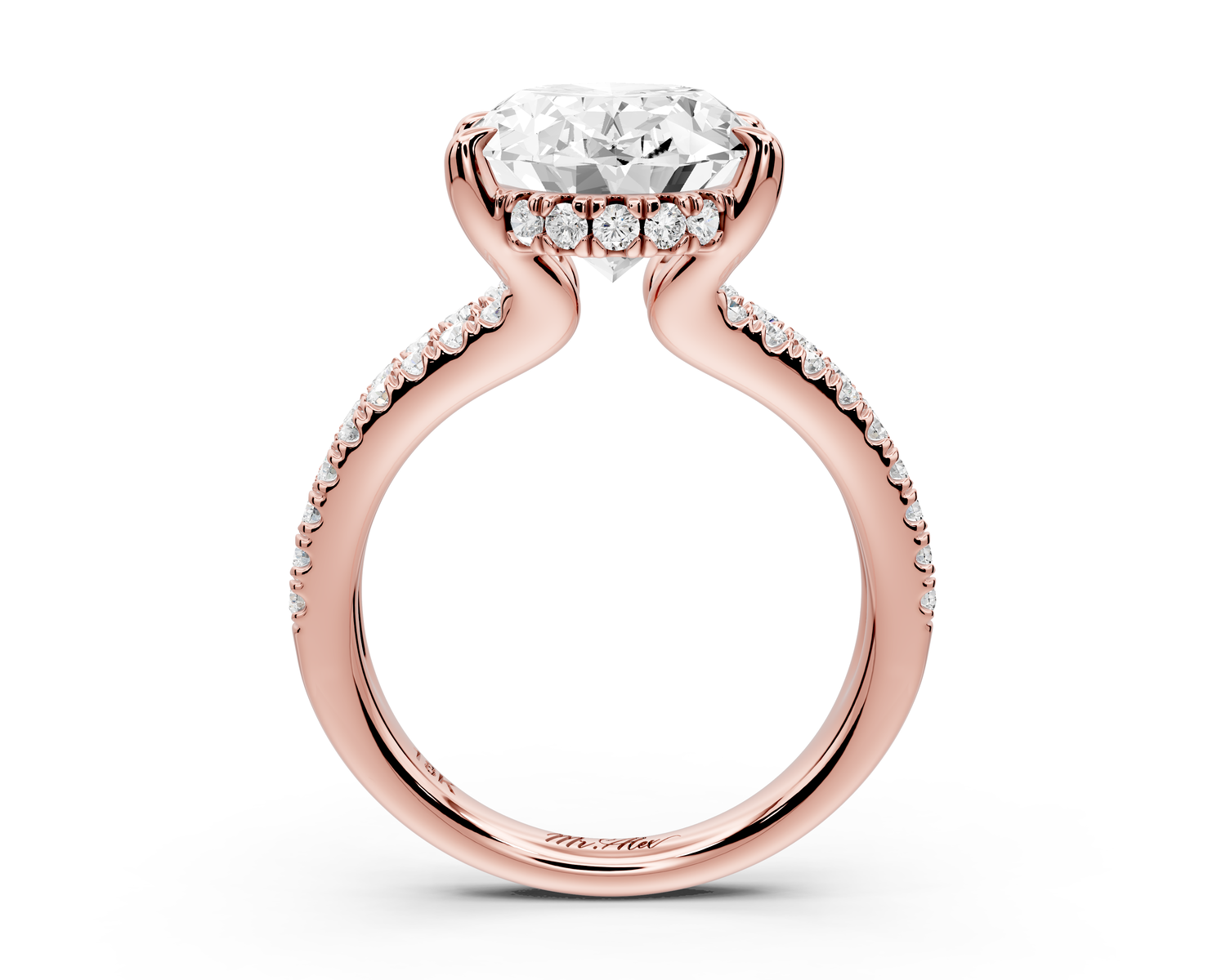 Liora - 5ct 14k rose gold oval Hidden Halo Micro Pavé Split Shank Engagement Ring