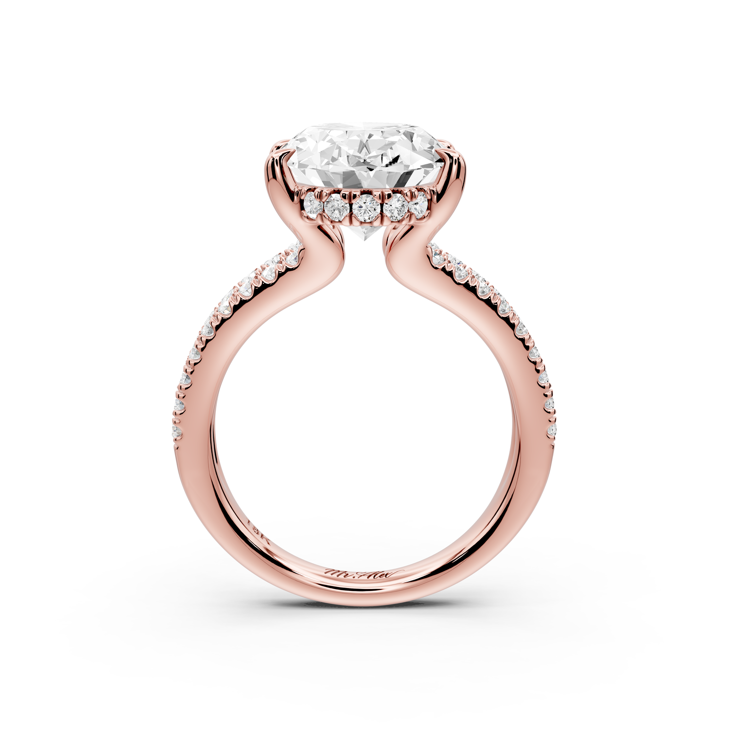 Liora - 5ct 14k rose gold oval Hidden Halo Micro Pavé Split Shank Engagement Ring