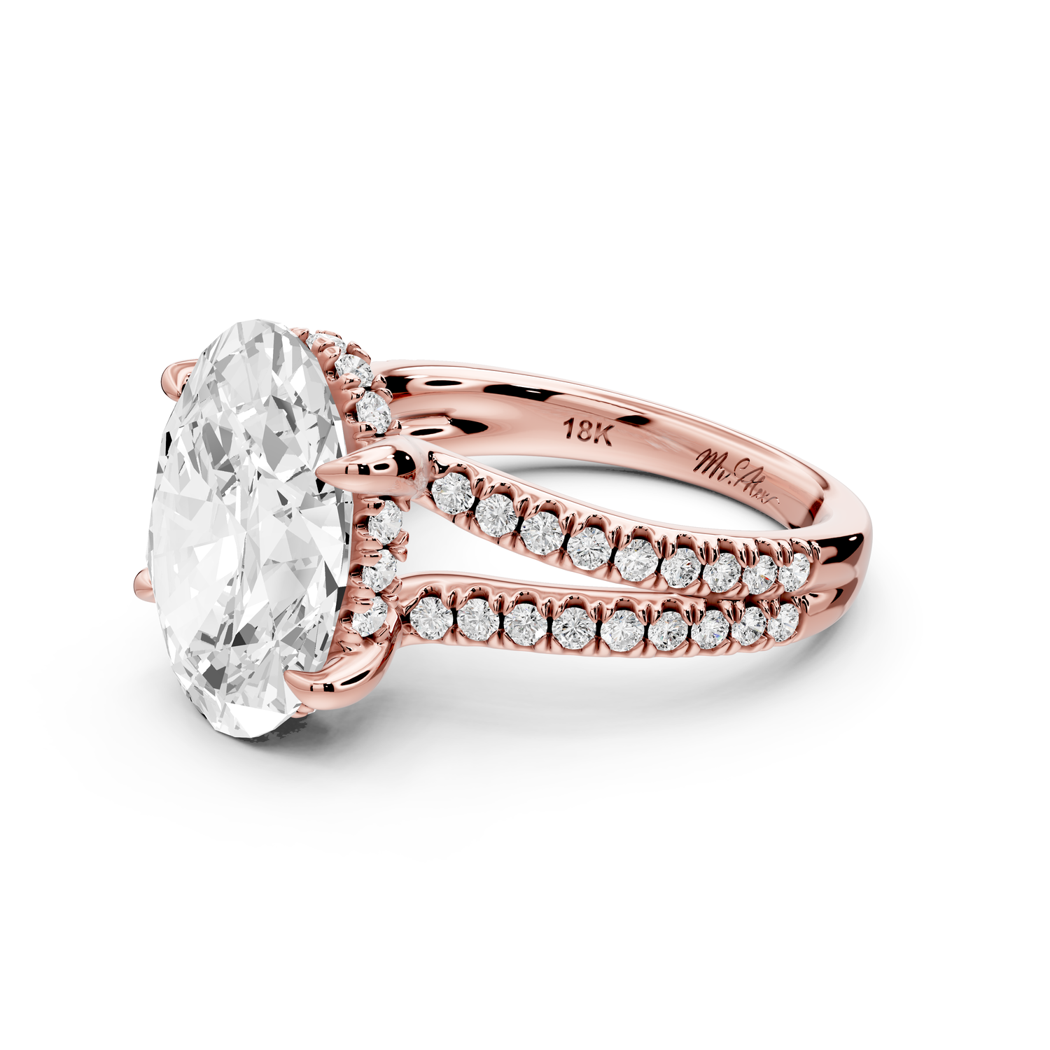 Liora - 5ct 14k rose gold oval Hidden Halo Micro Pavé Split Shank Engagement Ring