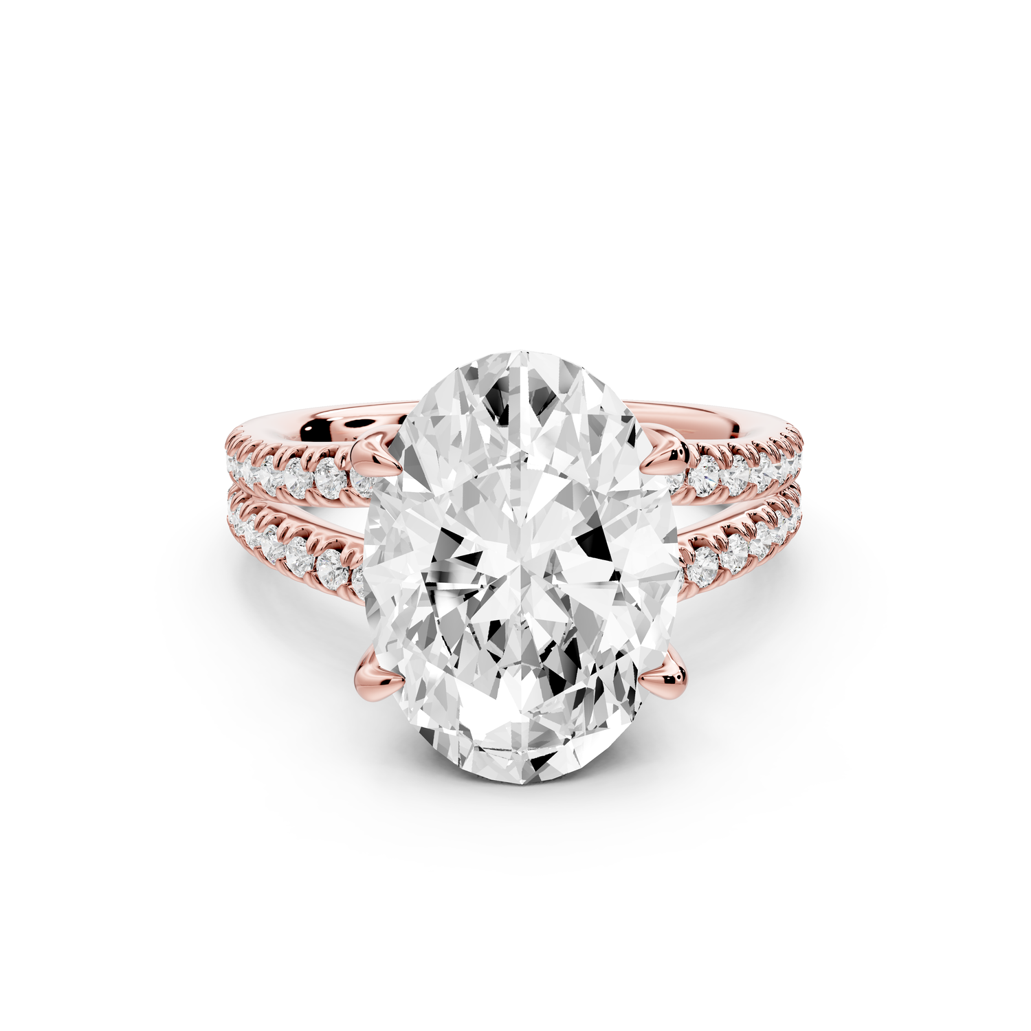 Liora - 5ct 14k rose gold oval Hidden Halo Micro Pavé Split Shank Engagement Ring