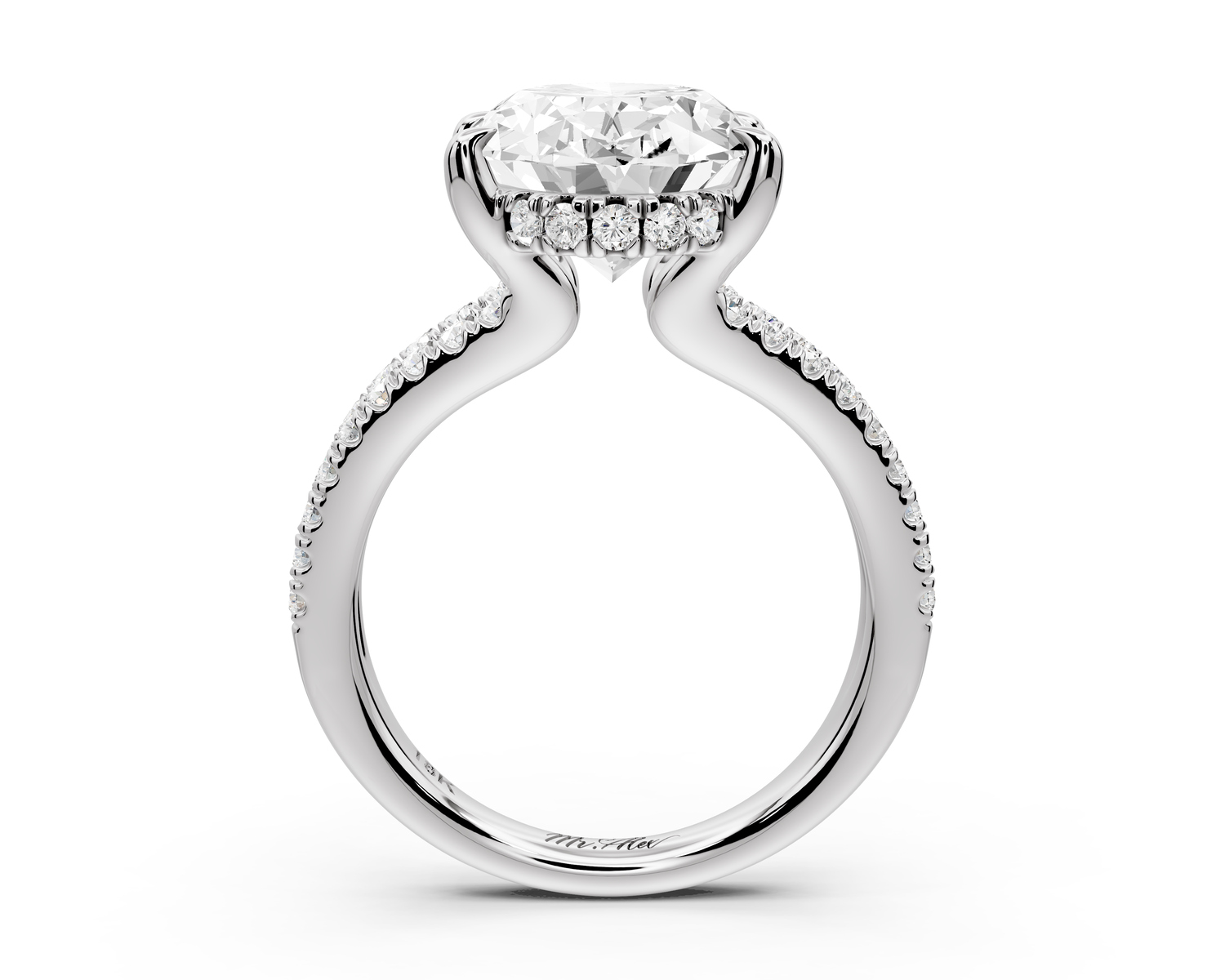 Liora - 5ct 14k white gold oval Hidden Halo Micro Pavé Split Shank Engagement Ring