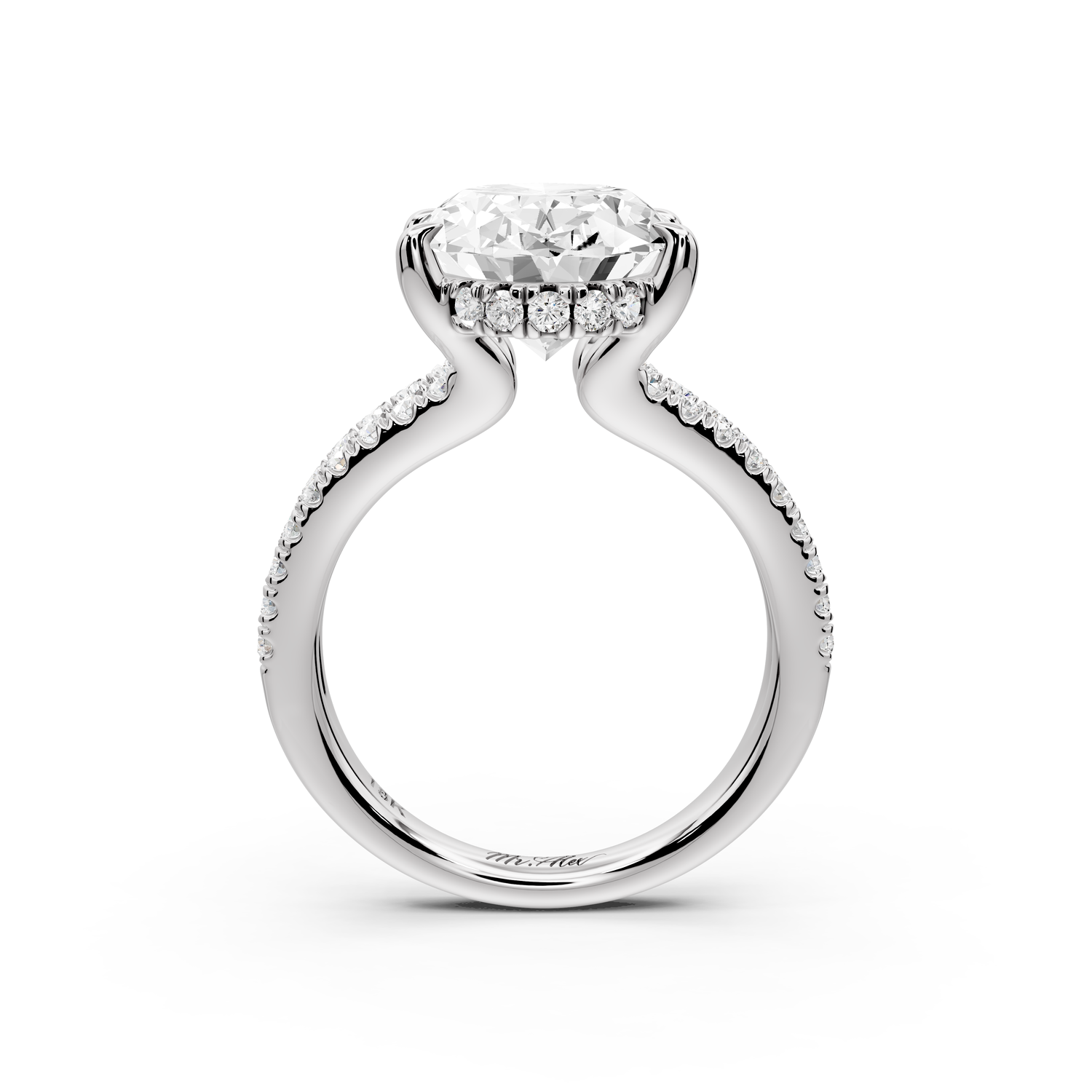 Liora - 5ct 14k white gold oval Hidden Halo Micro Pavé Split Shank Engagement Ring
