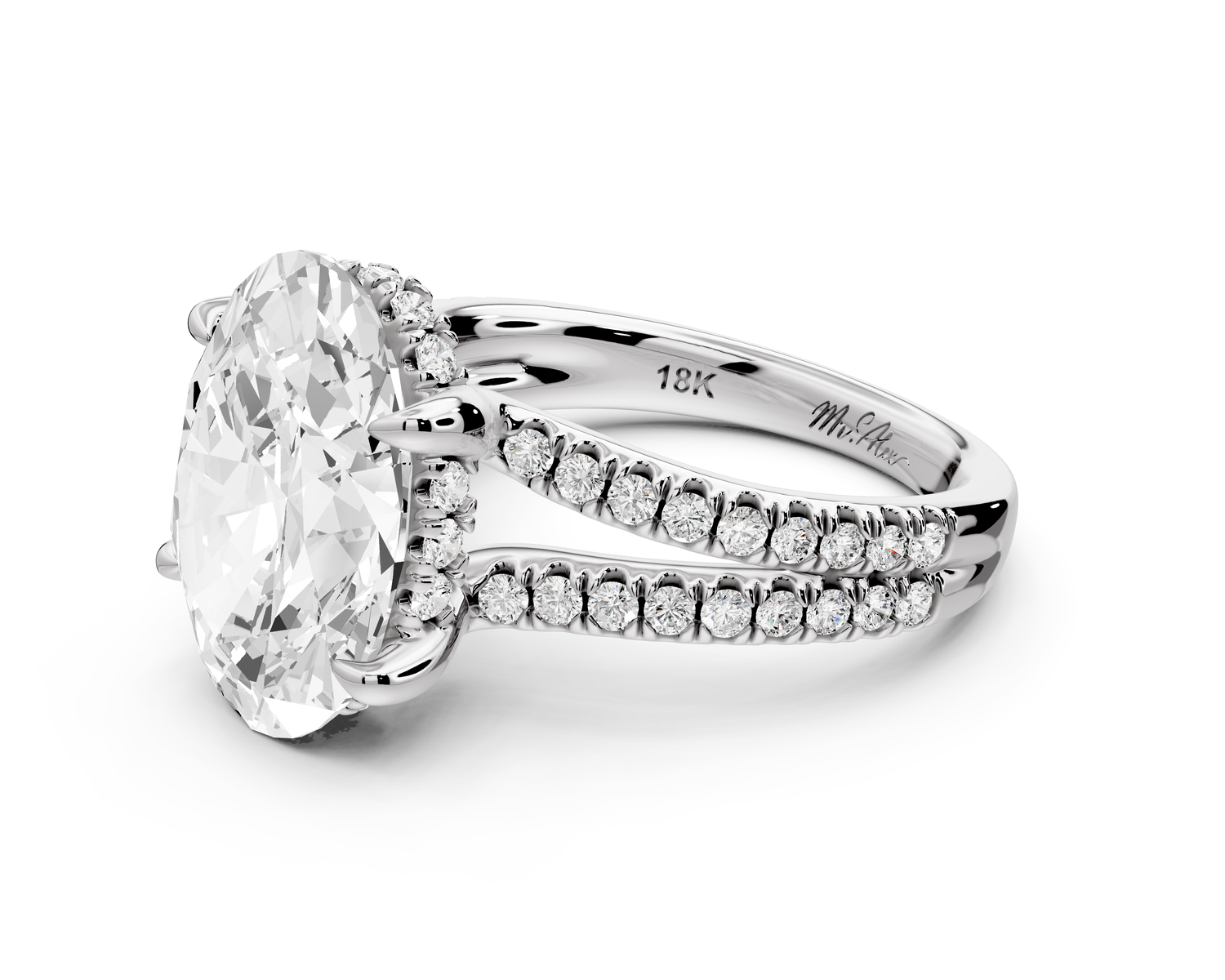 Liora - 5ct 14k white gold oval Hidden Halo Micro Pavé Split Shank Engagement Ring