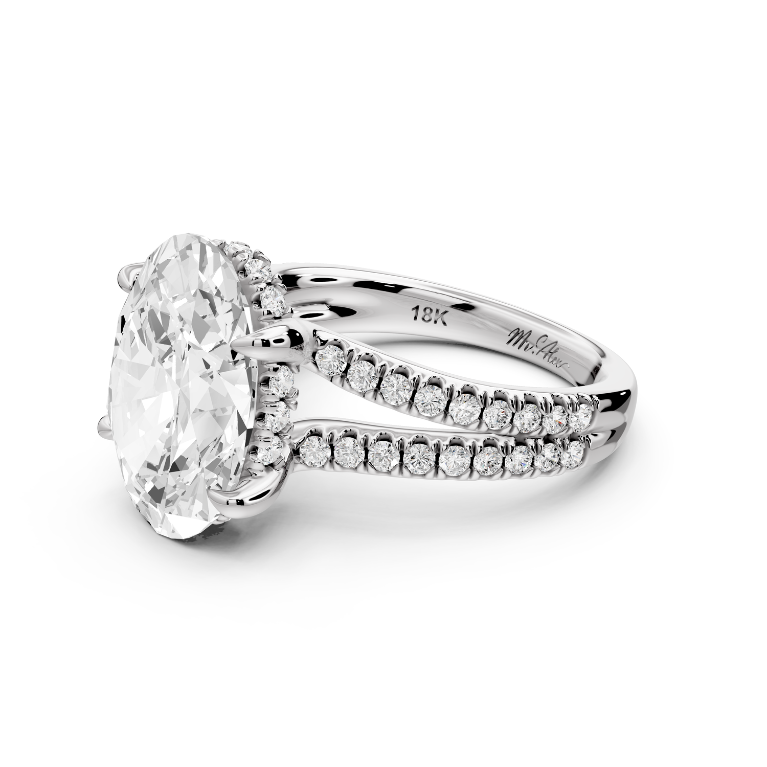 Liora - 5ct 14k white gold oval Hidden Halo Micro Pavé Split Shank Engagement Ring