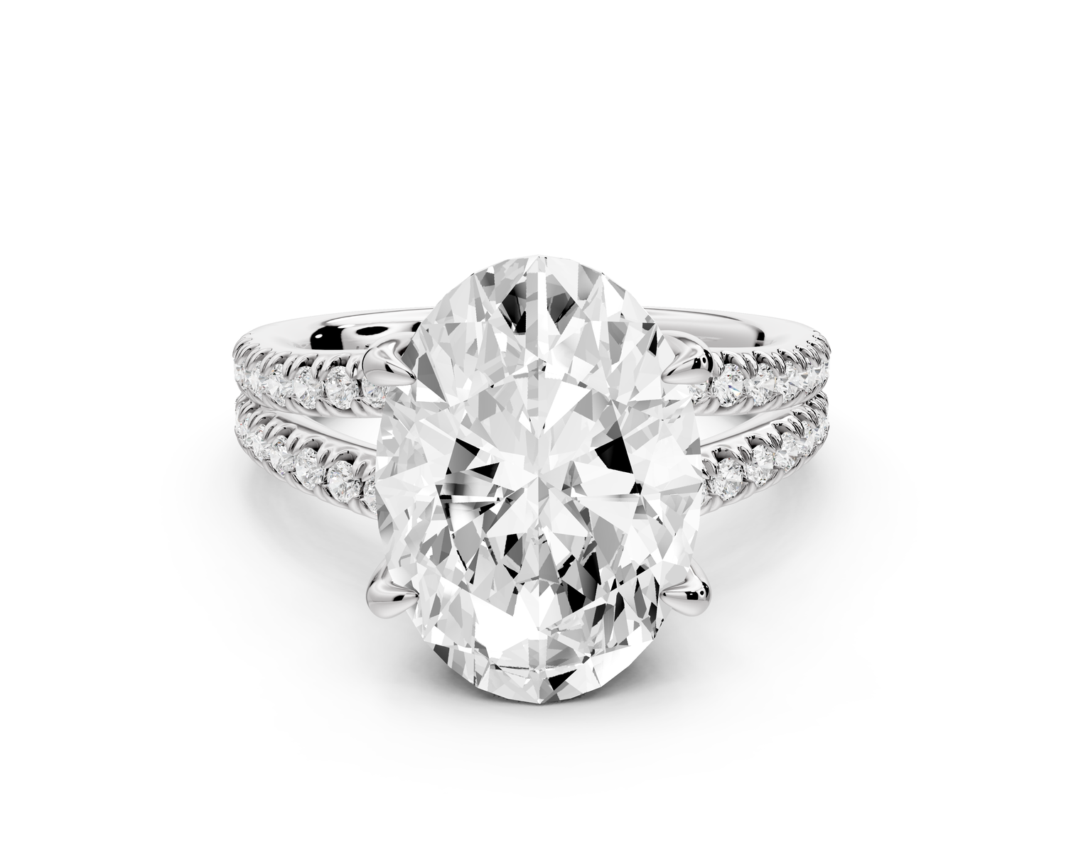 Liora - 5ct 14k white gold oval Hidden Halo Micro Pavé Split Shank Engagement Ring
