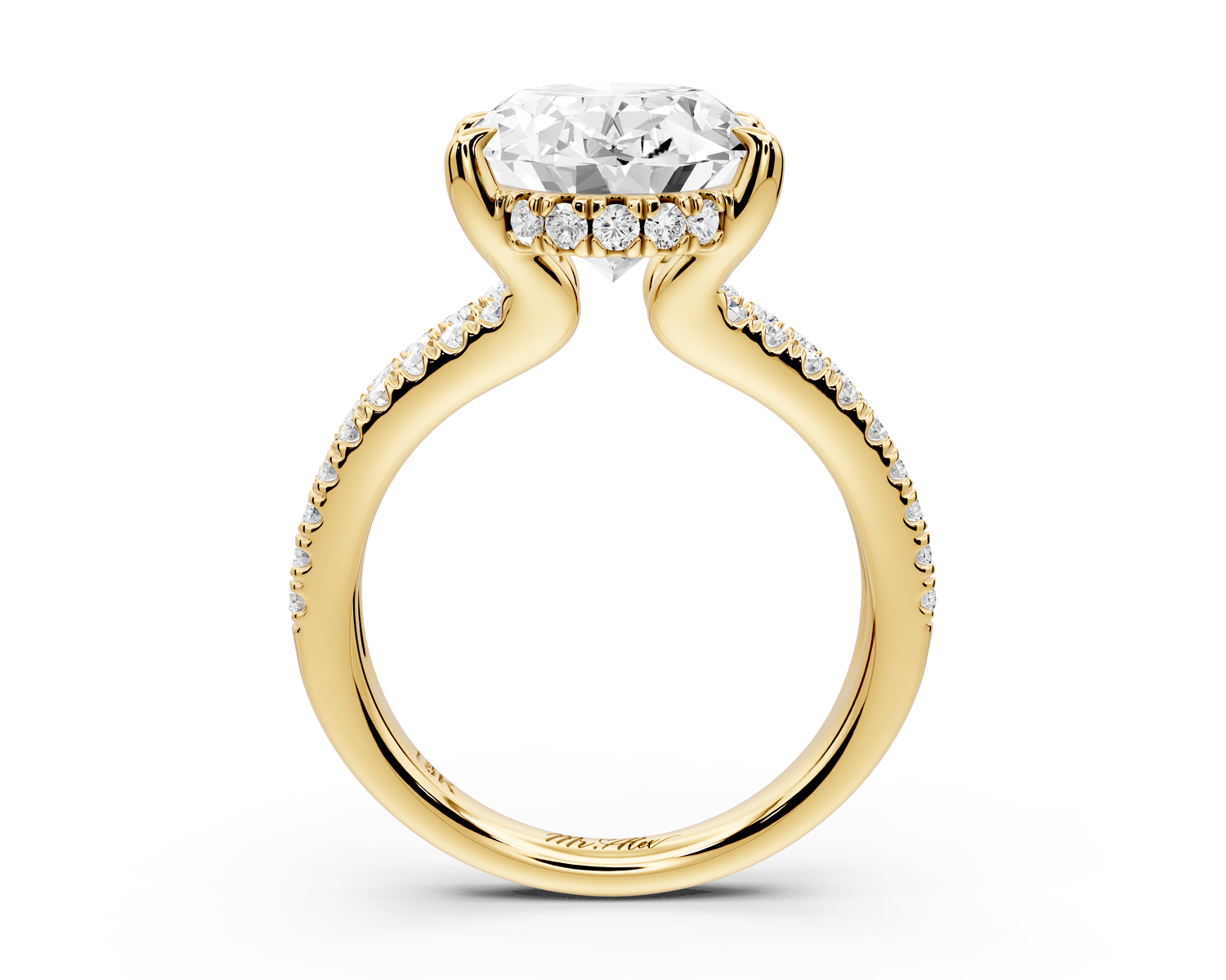 Liora - 5ct 14k yellow gold oval Hidden Halo Micro Pavé Split Shank Engagement Ring
