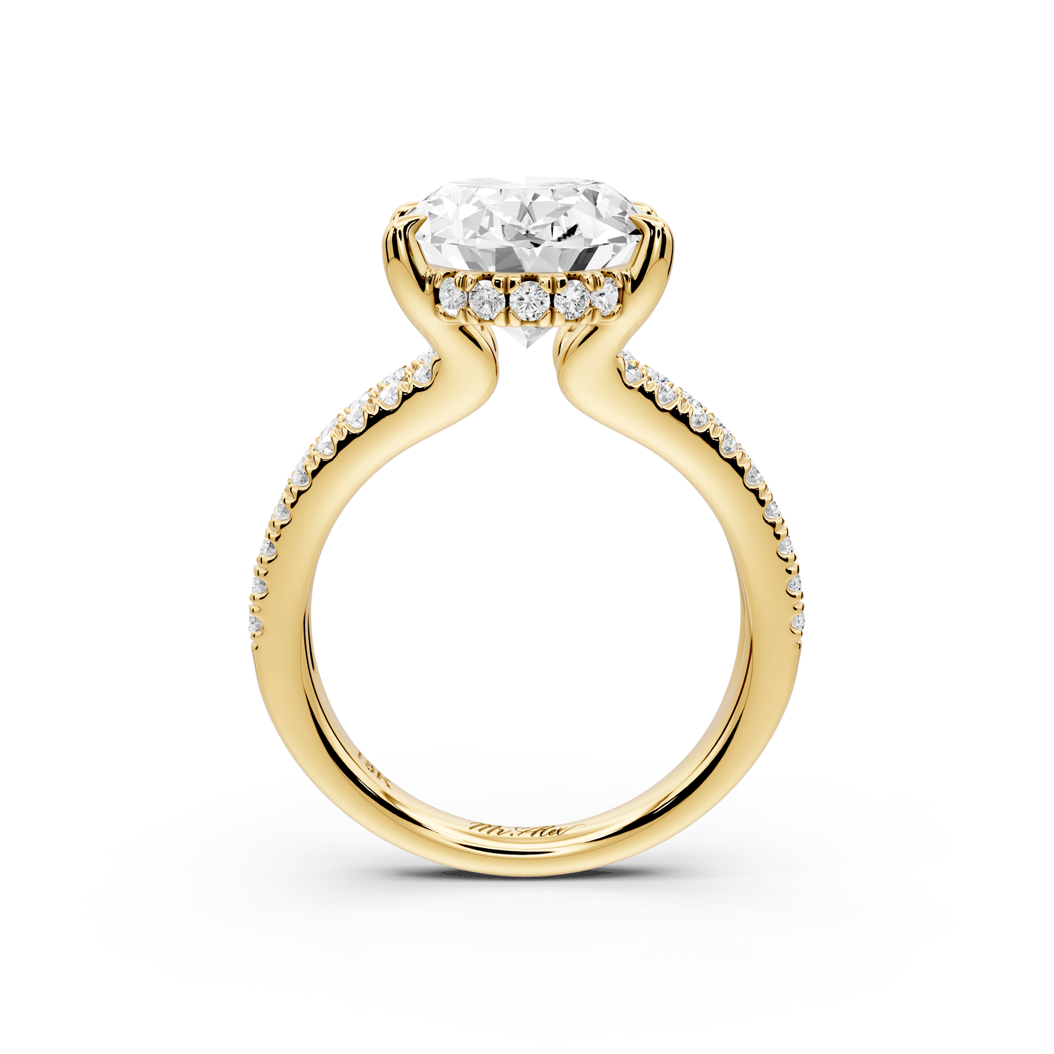 Liora - 5ct 14k yellow gold oval Hidden Halo Micro Pavé Split Shank Engagement Ring