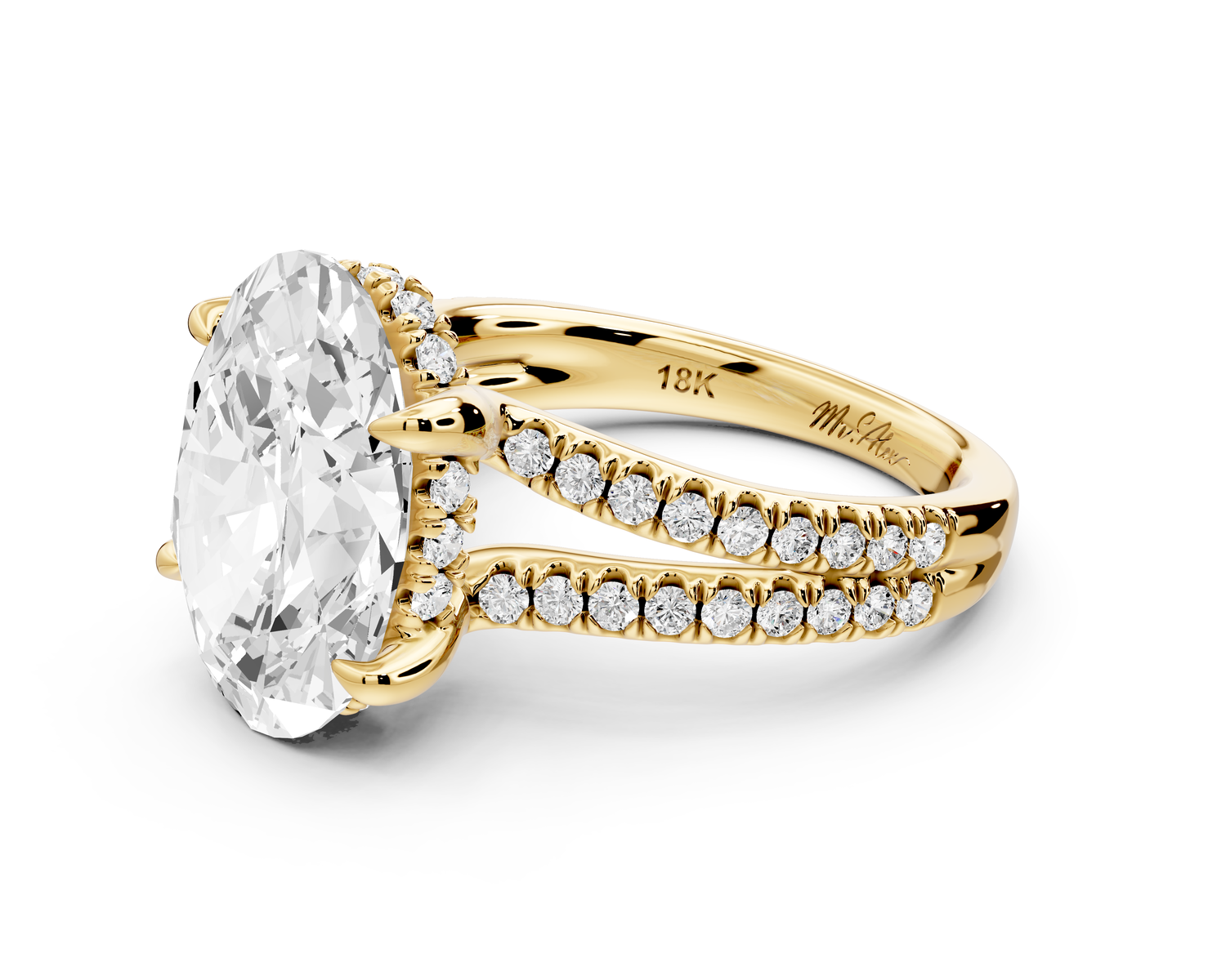 Liora - 5ct 14k yellow gold oval Hidden Halo Micro Pavé Split Shank Engagement Ring