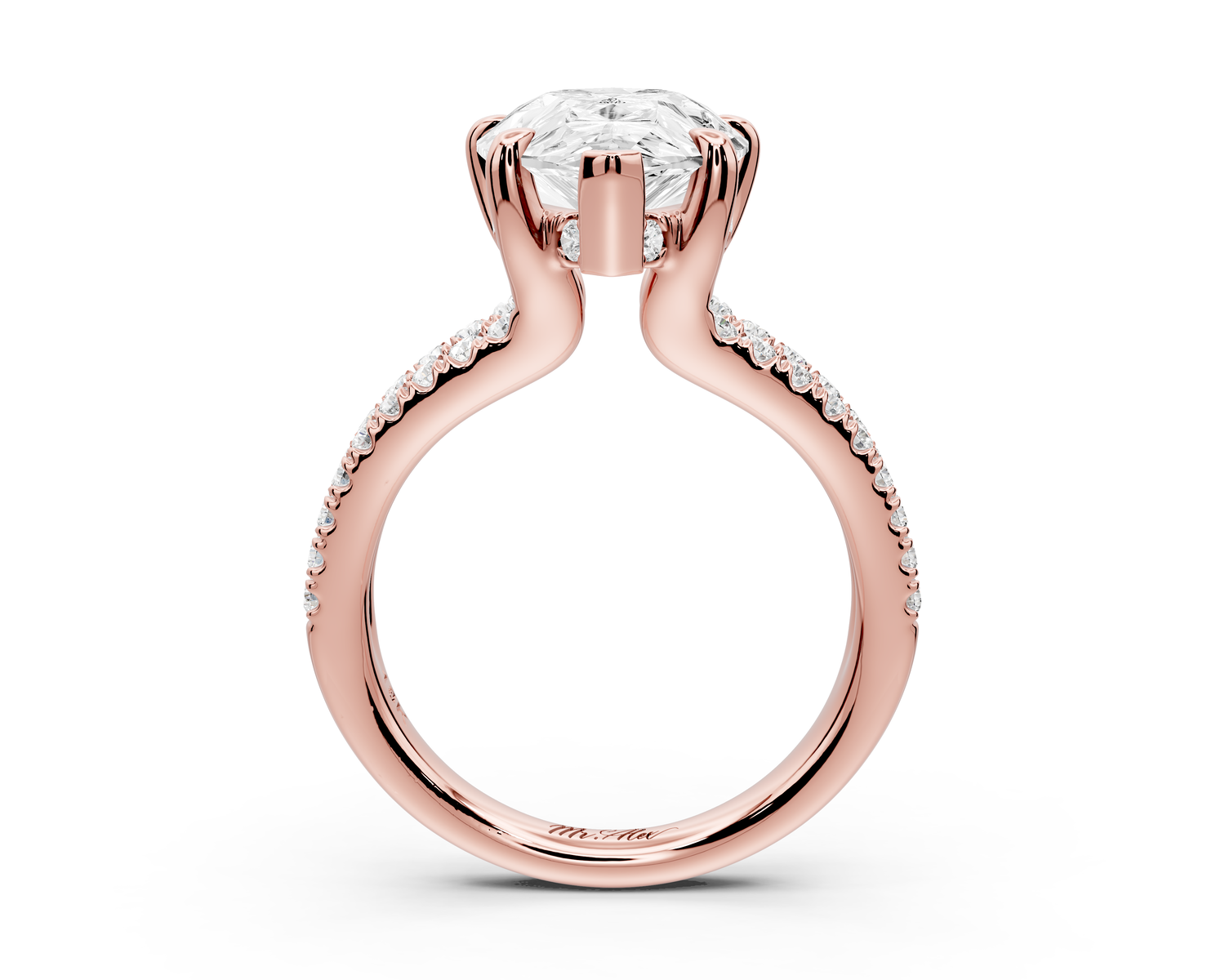 Liora - 5ct 14k rose gold pear Hidden Halo Micro Pavé Split Shank Engagement Ring
