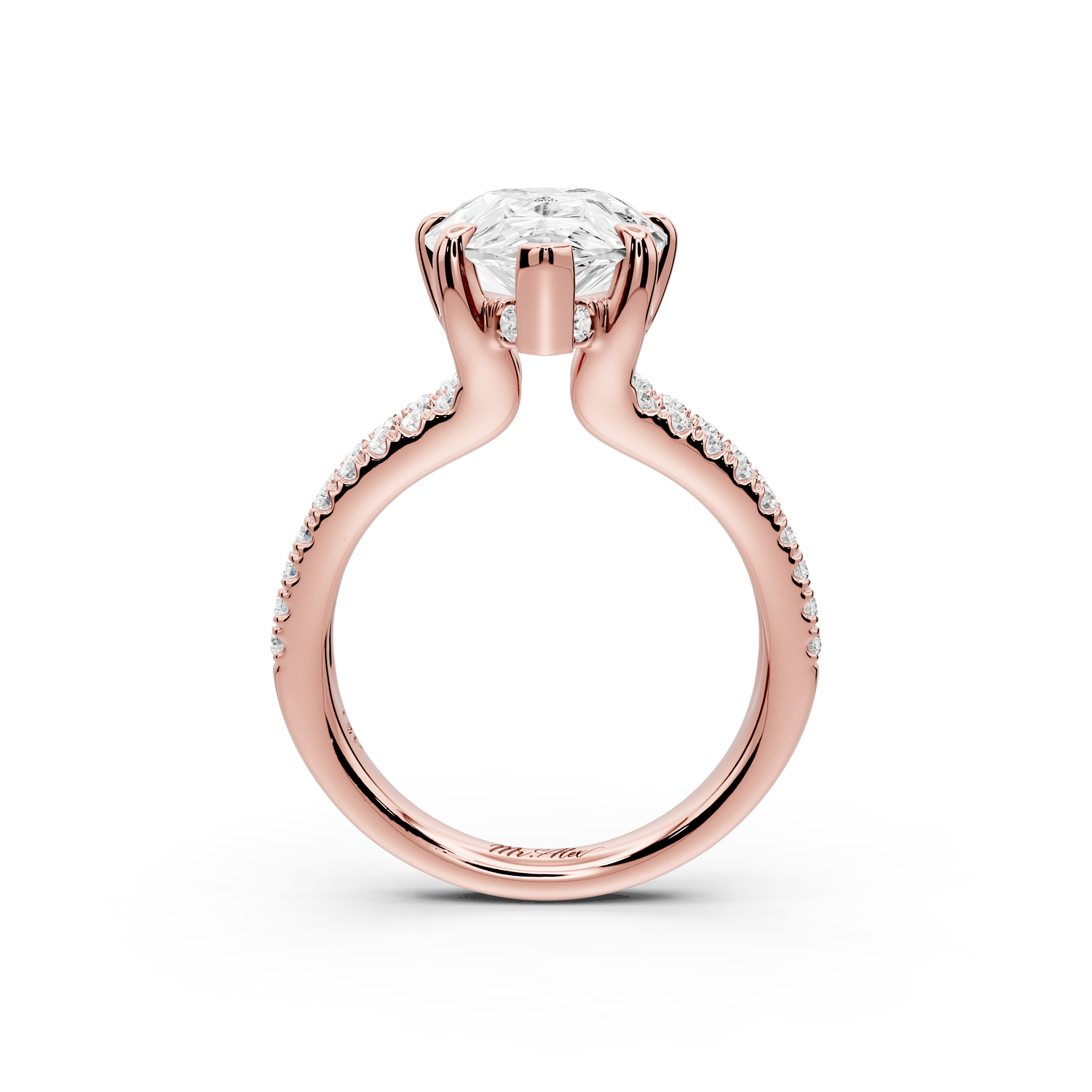Liora - 5ct 14k rose gold pear Hidden Halo Micro Pavé Split Shank Engagement Ring