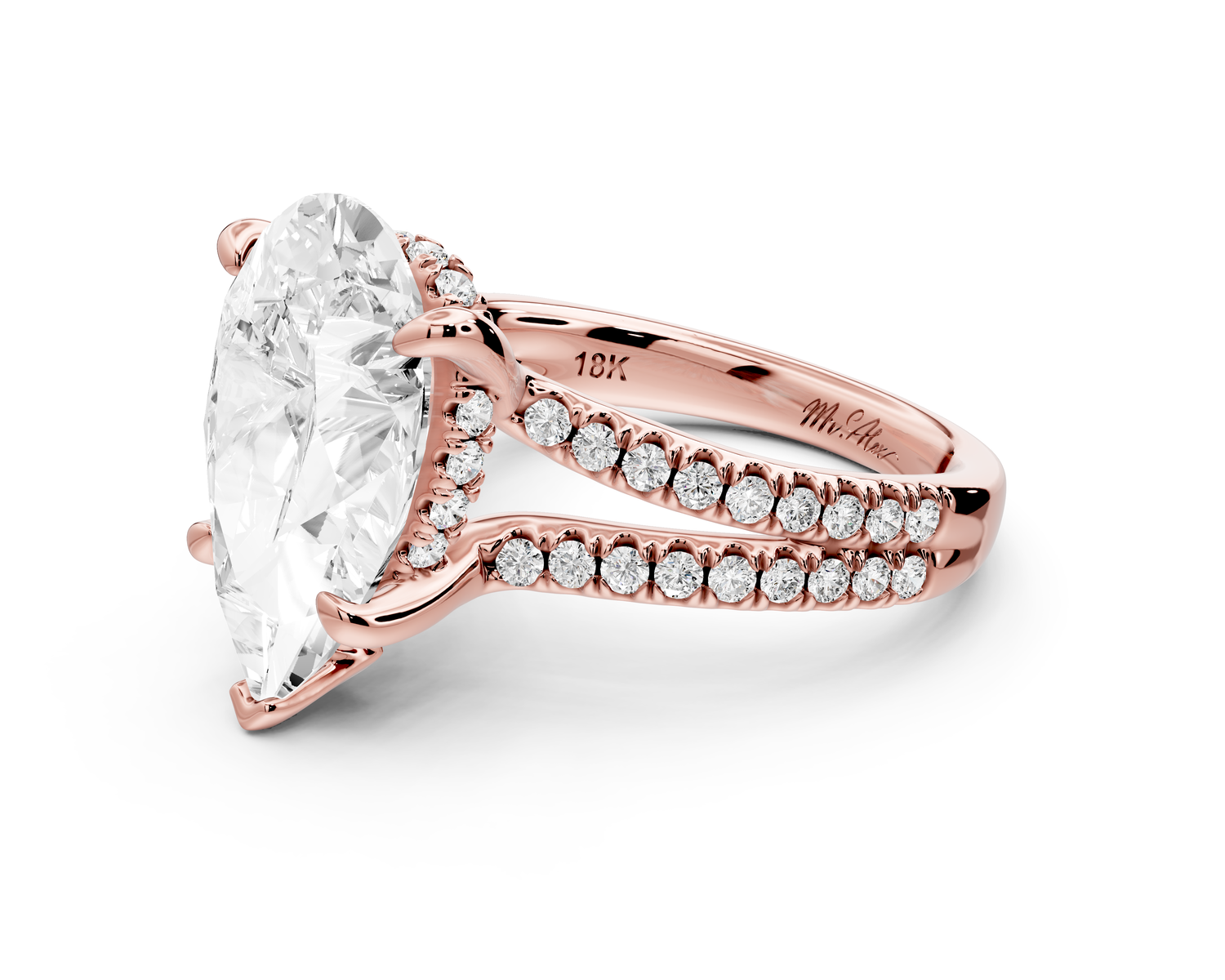 Liora - 5ct 14k rose gold pear Hidden Halo Micro Pavé Split Shank Engagement Ring