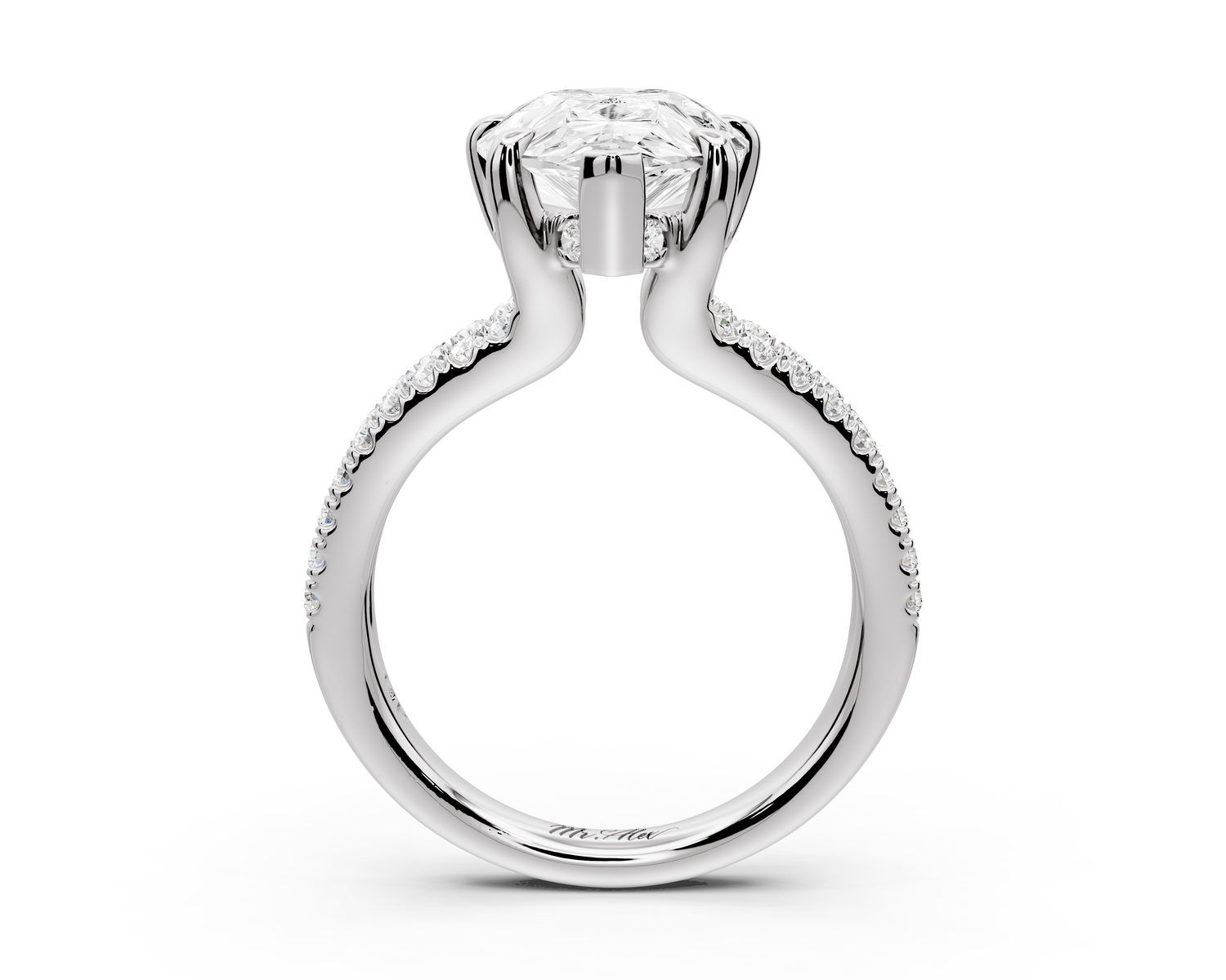 Liora - 5ct 14k white gold pear Hidden Halo Micro Pavé Split Shank Engagement Ring