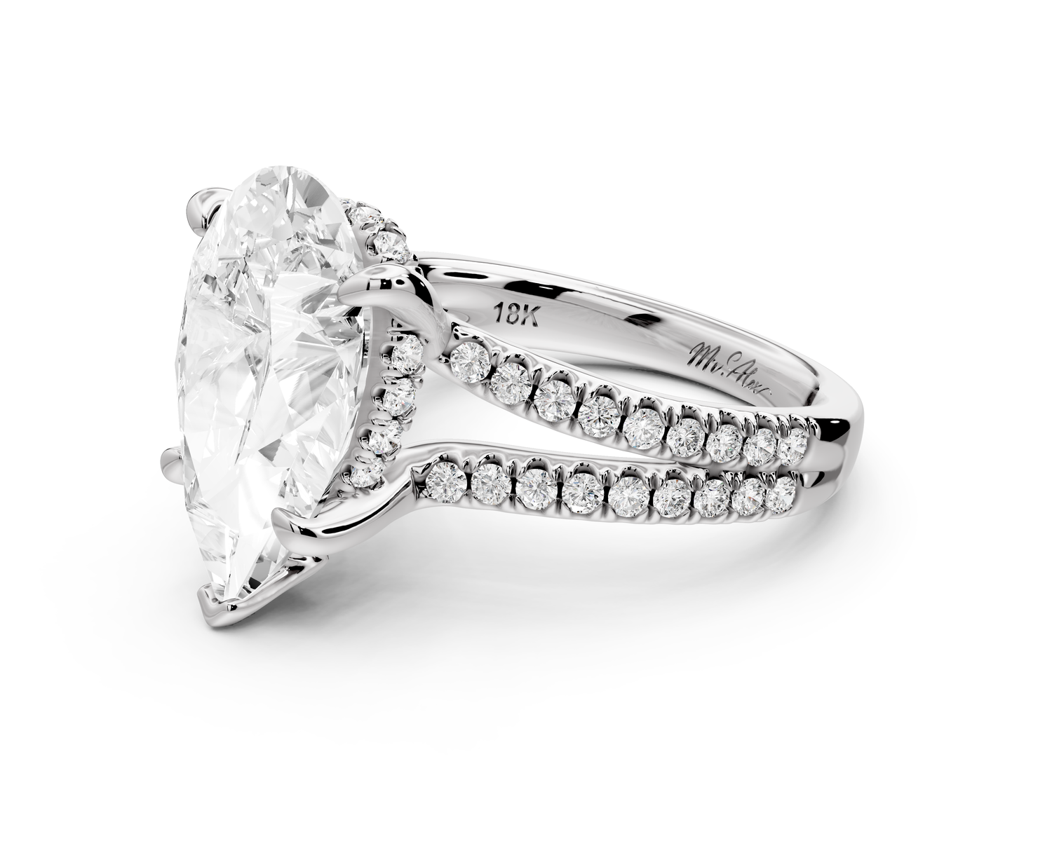 Liora - 5ct 14k white gold pear Hidden Halo Micro Pavé Split Shank Engagement Ring