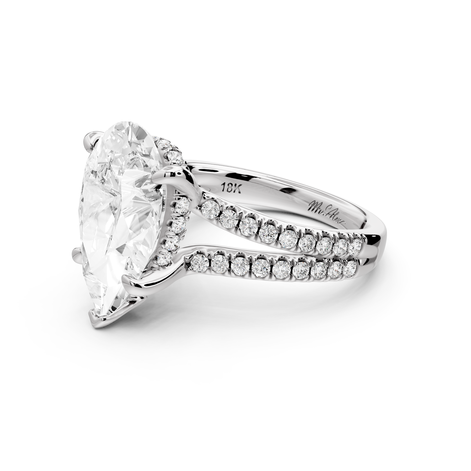Liora - 5ct 14k white gold pear Hidden Halo Micro Pavé Split Shank Engagement Ring