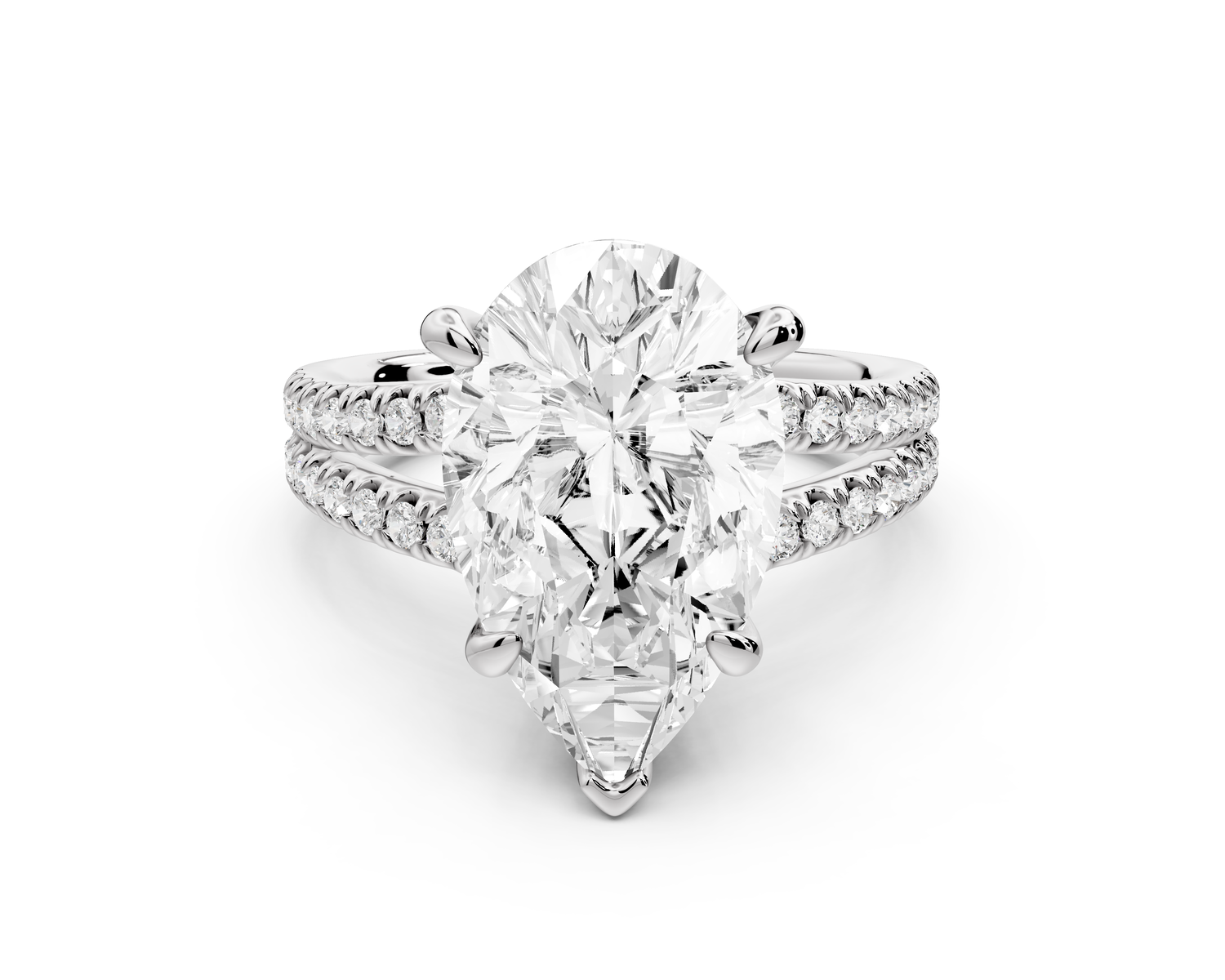 Liora - 5ct 14k white gold pear Hidden Halo Micro Pavé Split Shank Engagement Ring