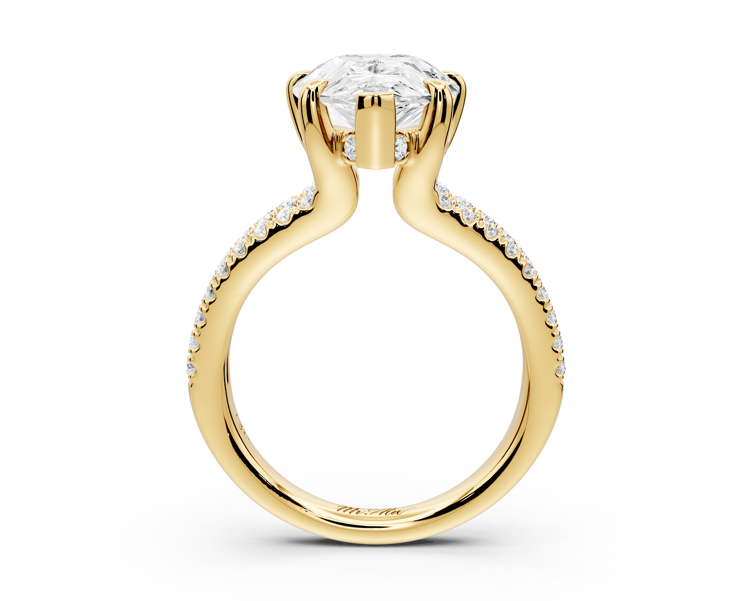 Liora - 5ct 14k yellow gold pear Hidden Halo Micro Pavé Split Shank Engagement Ring