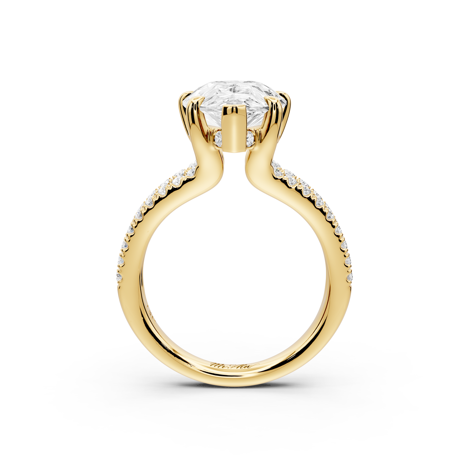 Liora - 5ct 14k yellow gold pear Hidden Halo Micro Pavé Split Shank Engagement Ring