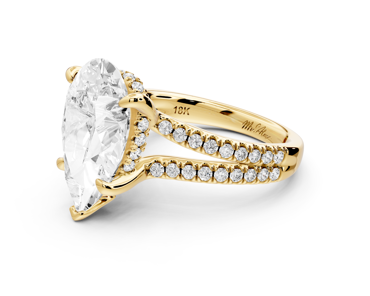 Liora - 5ct 14k yellow gold pear Hidden Halo Micro Pavé Split Shank Engagement Ring